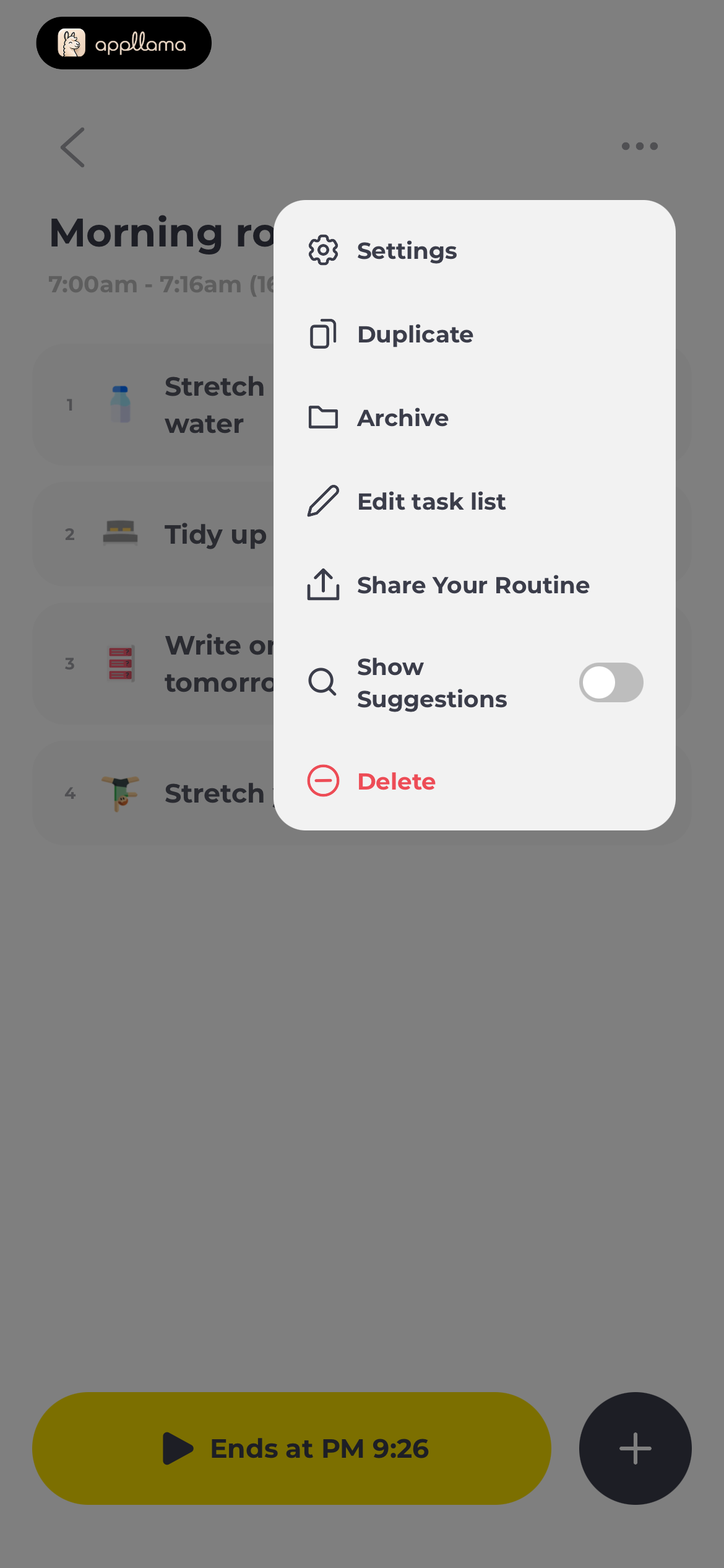 Routine Options Menu