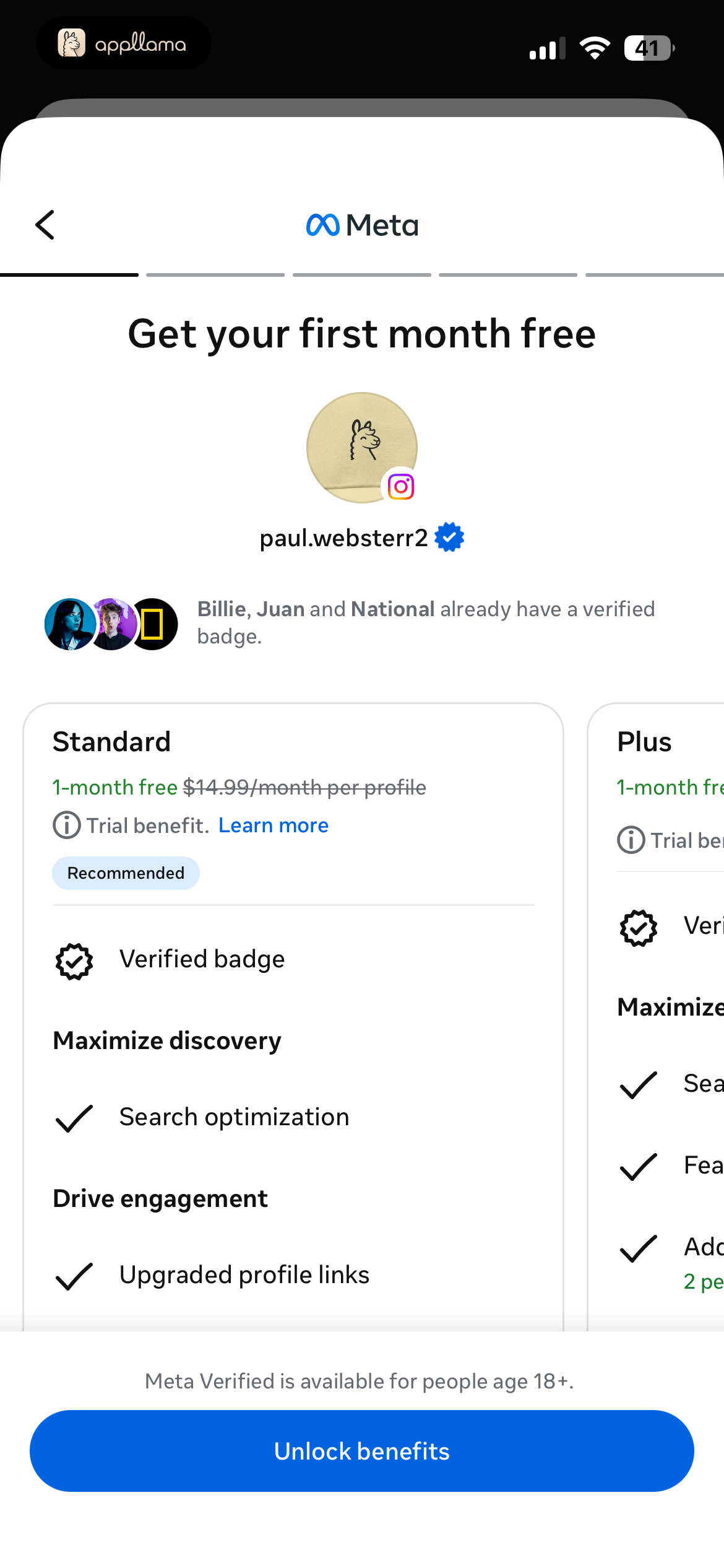 Meta Verified Standard Plan