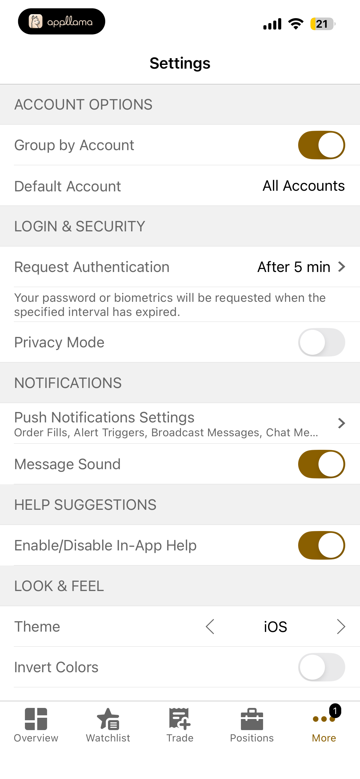 Account Security Settings