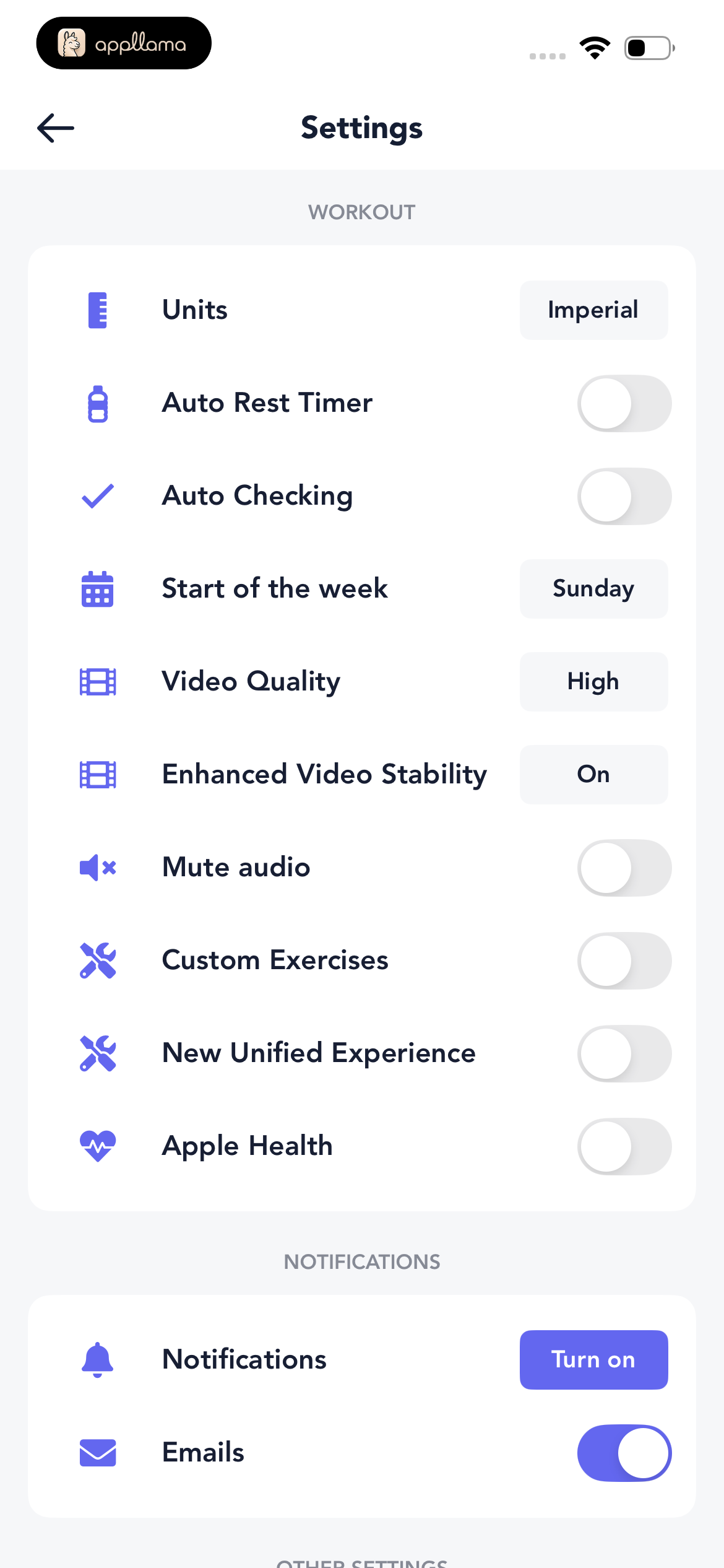 App Settings