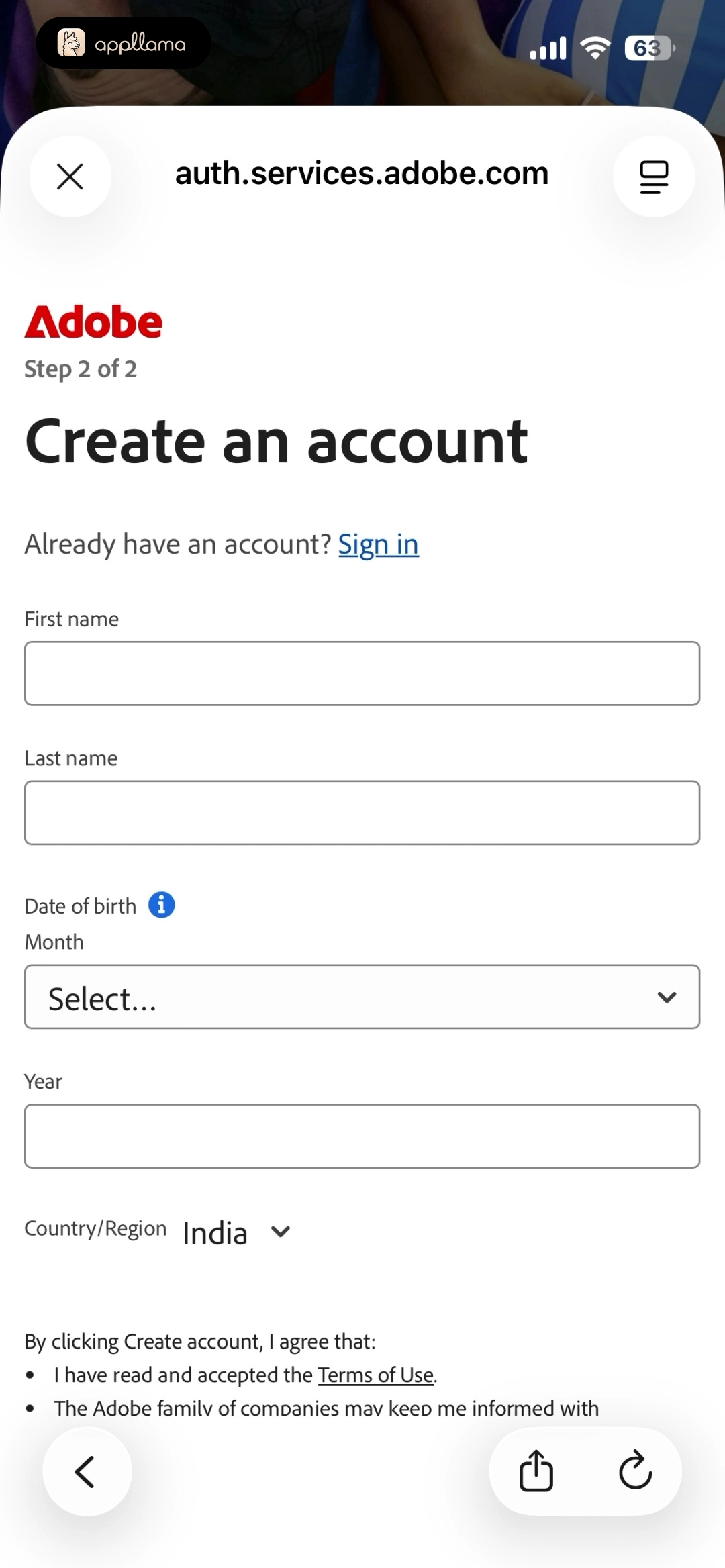 Create Account Step 2