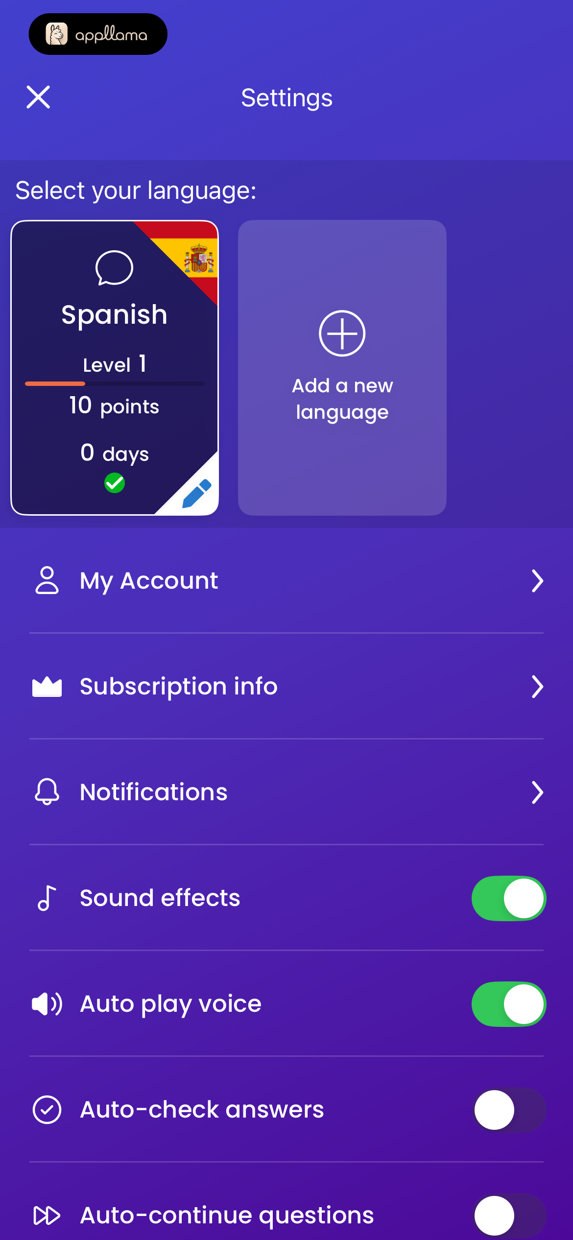 Settings Languages