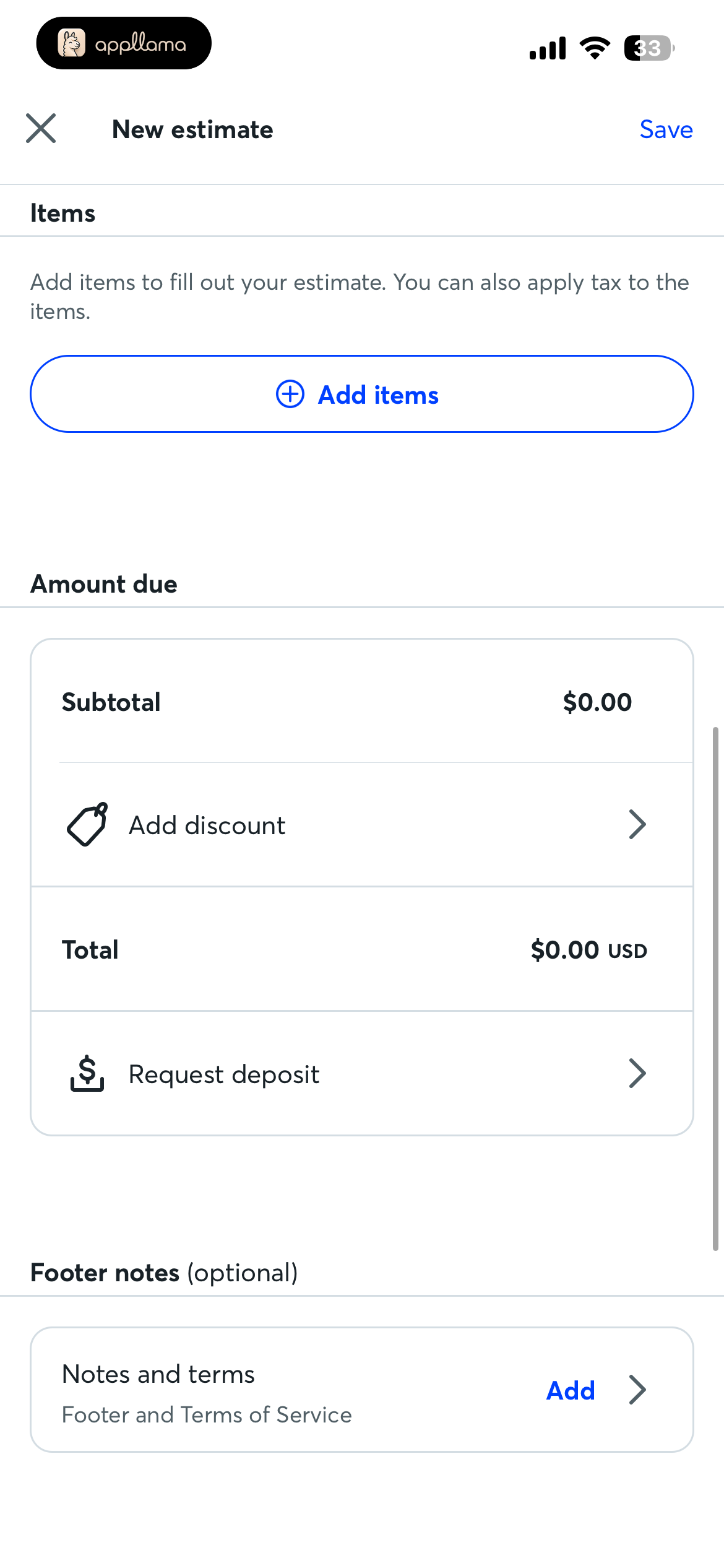 Estimate Items & Totals