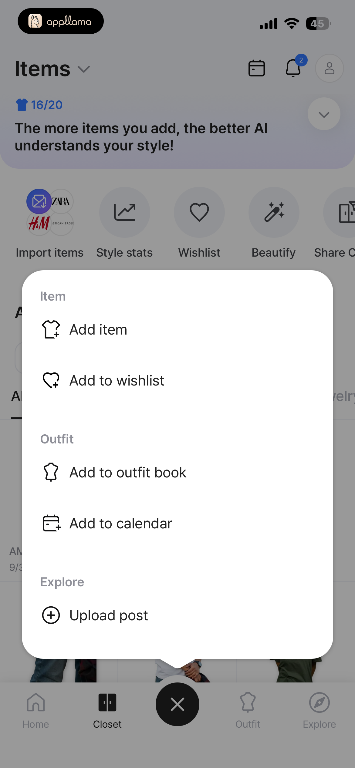 Add Item Menu