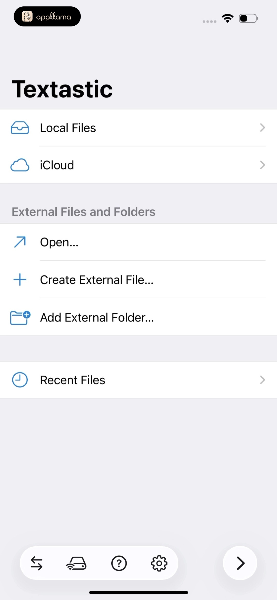 Textastic Code Editor home screen