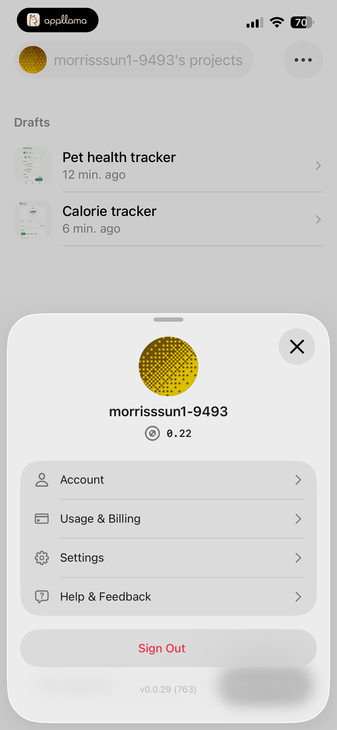 Account Menu
