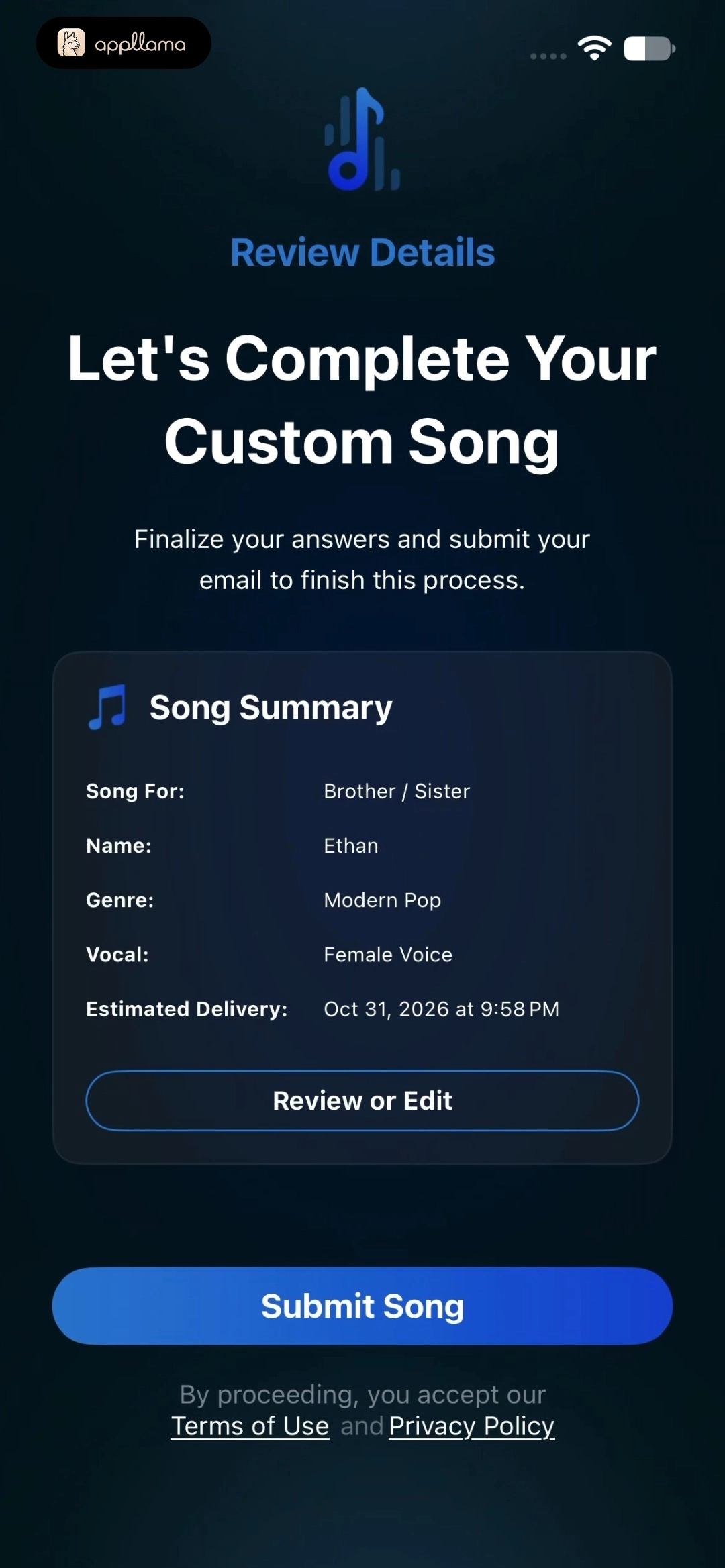 OurSongs: Custom Song Maker screens, onboarding and paywall | Appllama