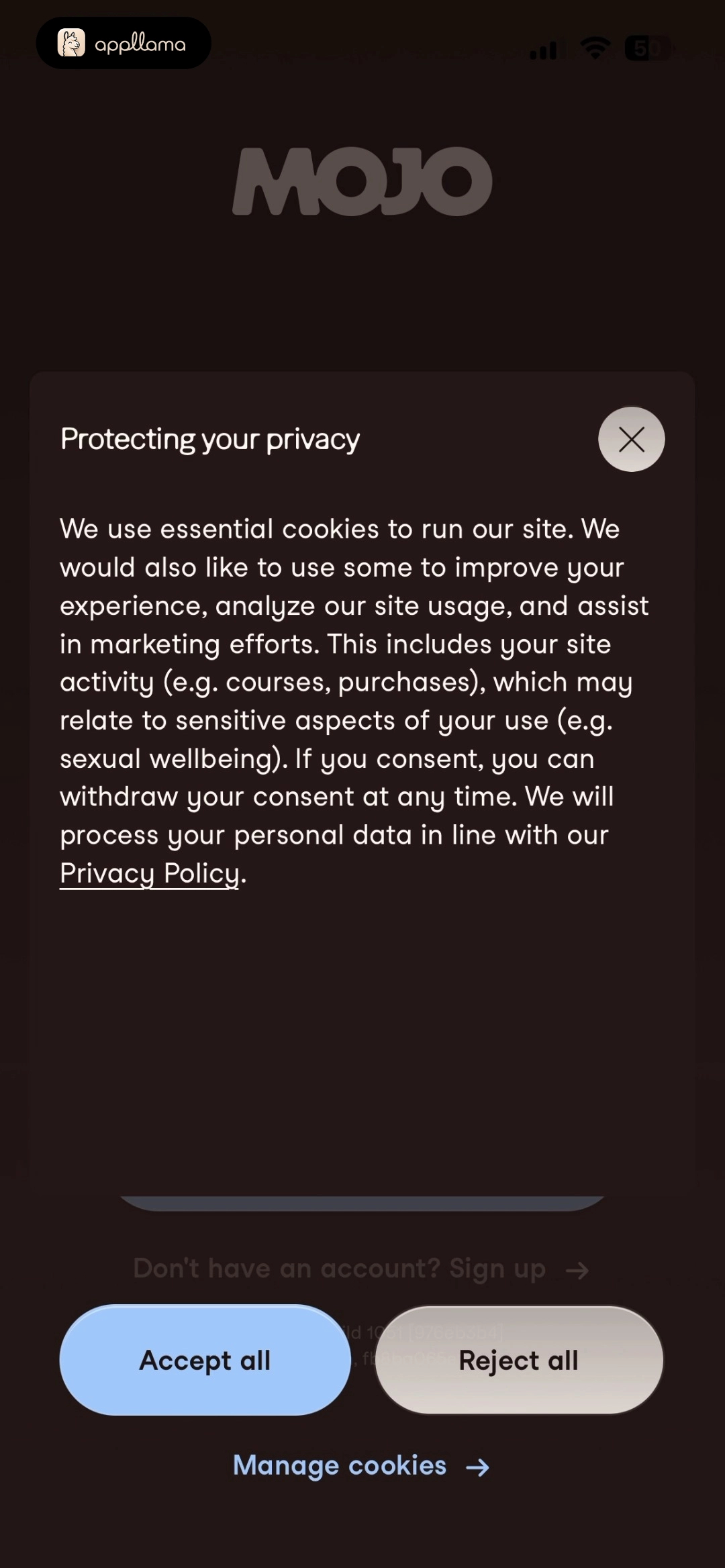 Cookie Consent Overlay