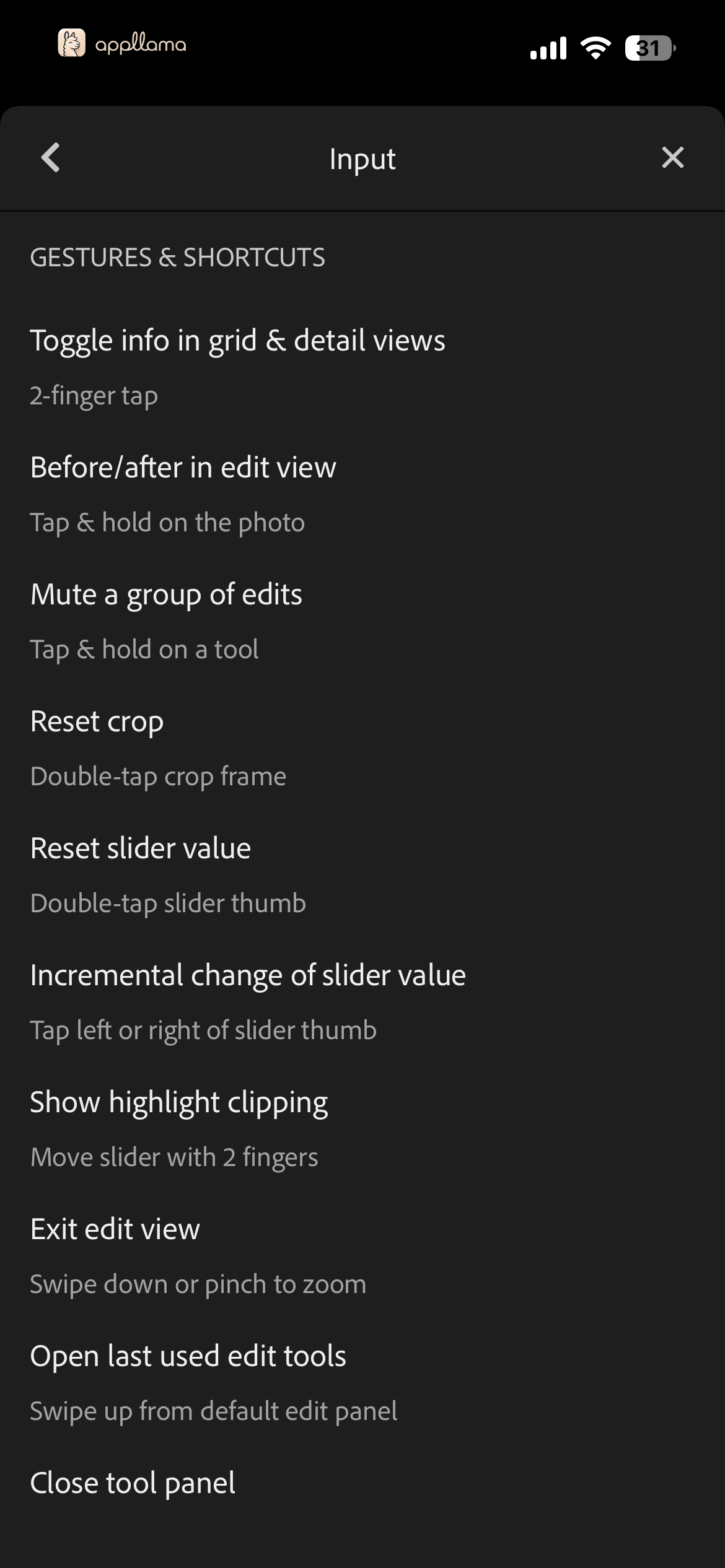 Input Gestures Help