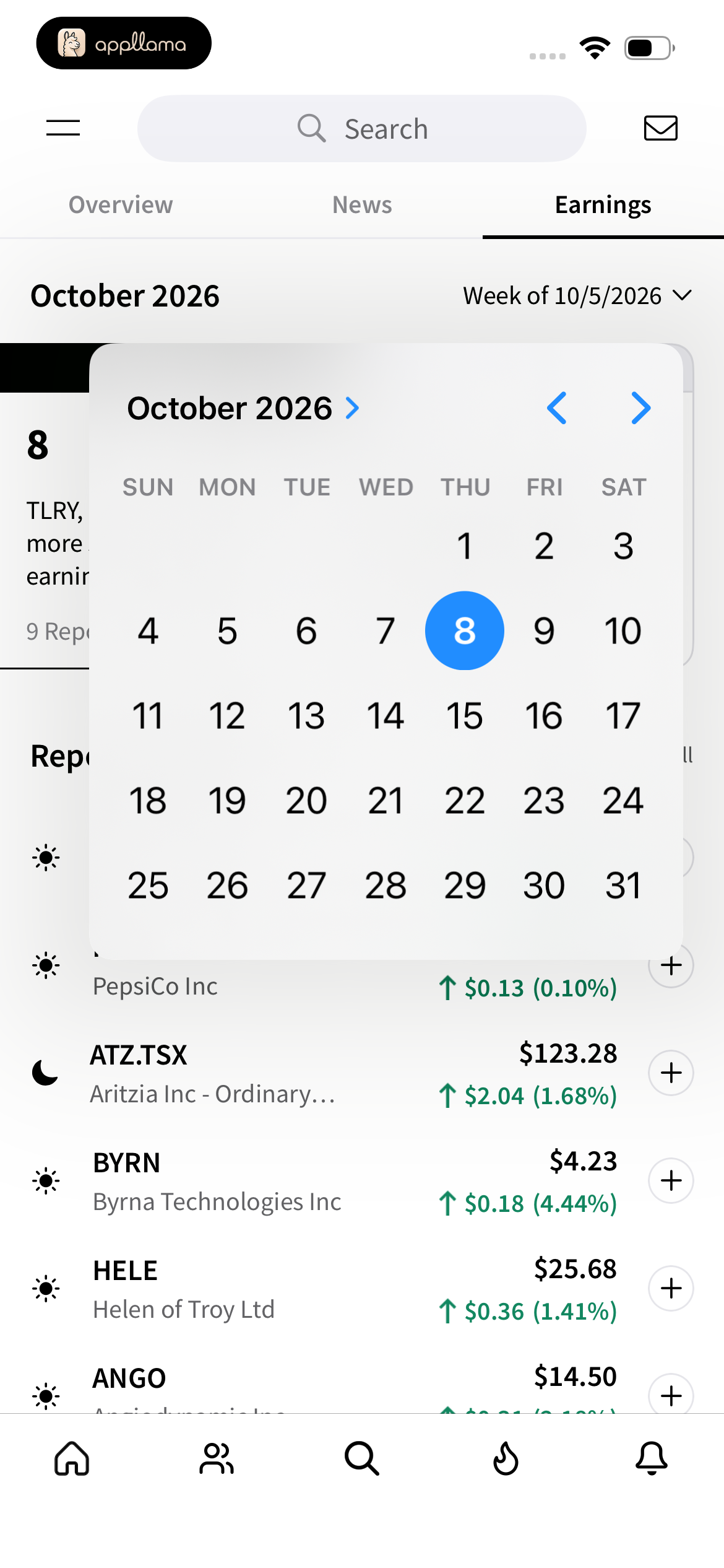 Earnings Date Picker