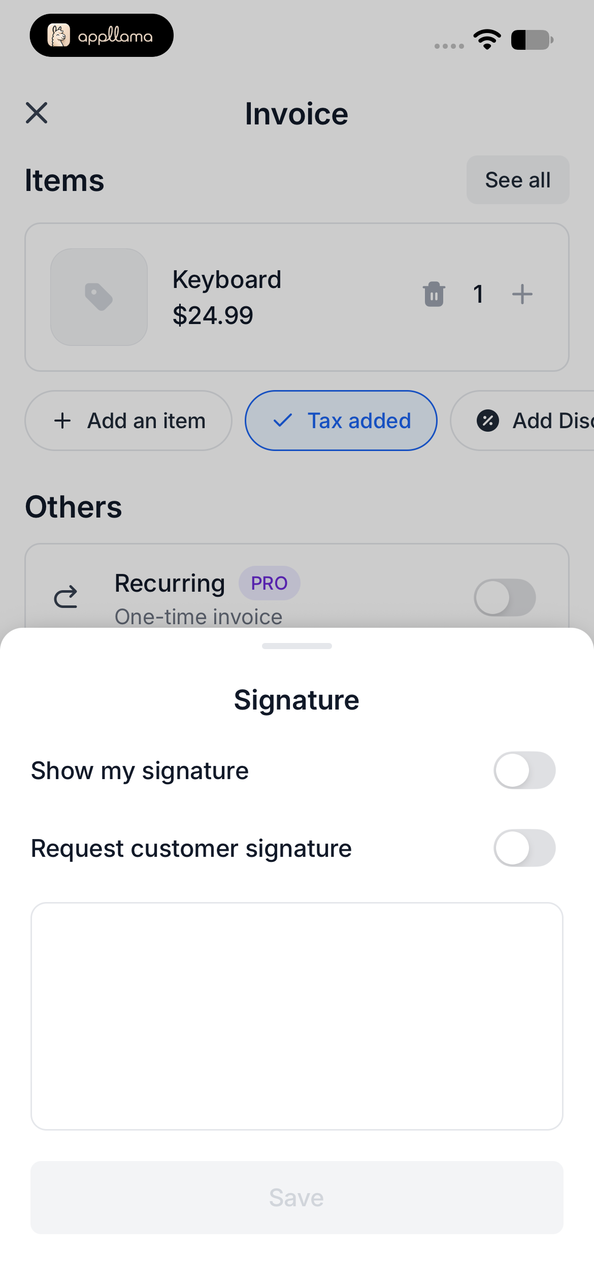 Invoice Signature Settings