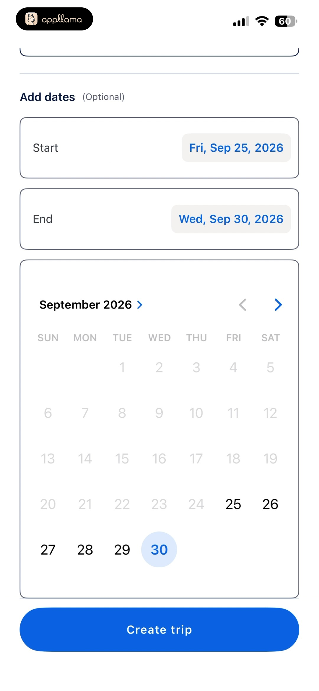 Trip Date Selection