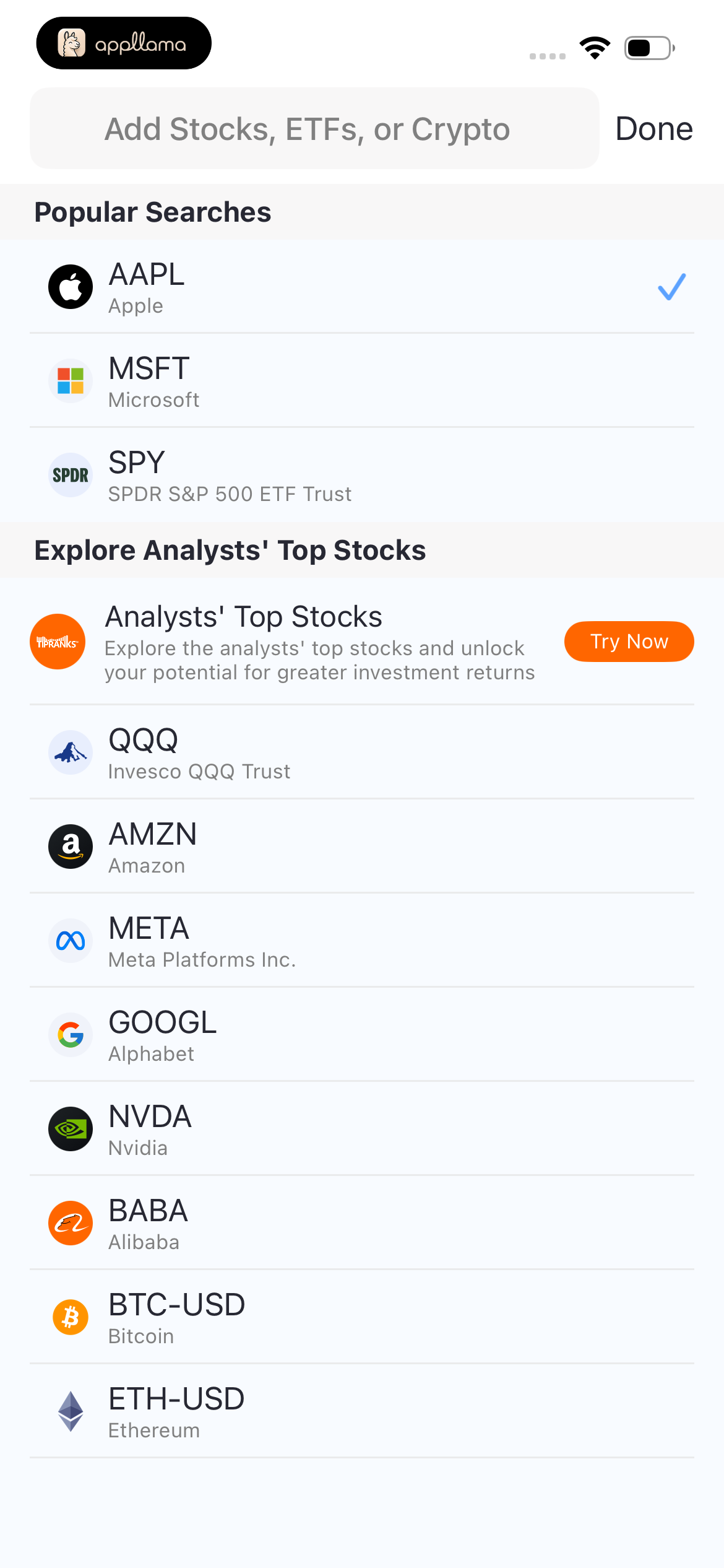 Add Stocks Search