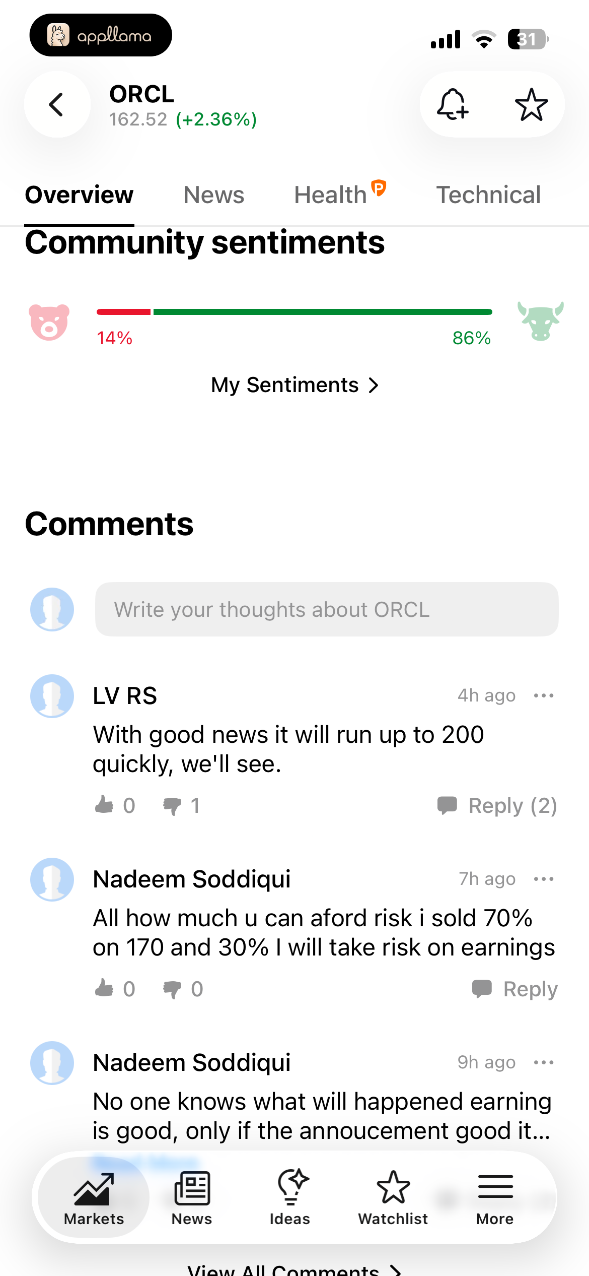 Oracle Sentiment