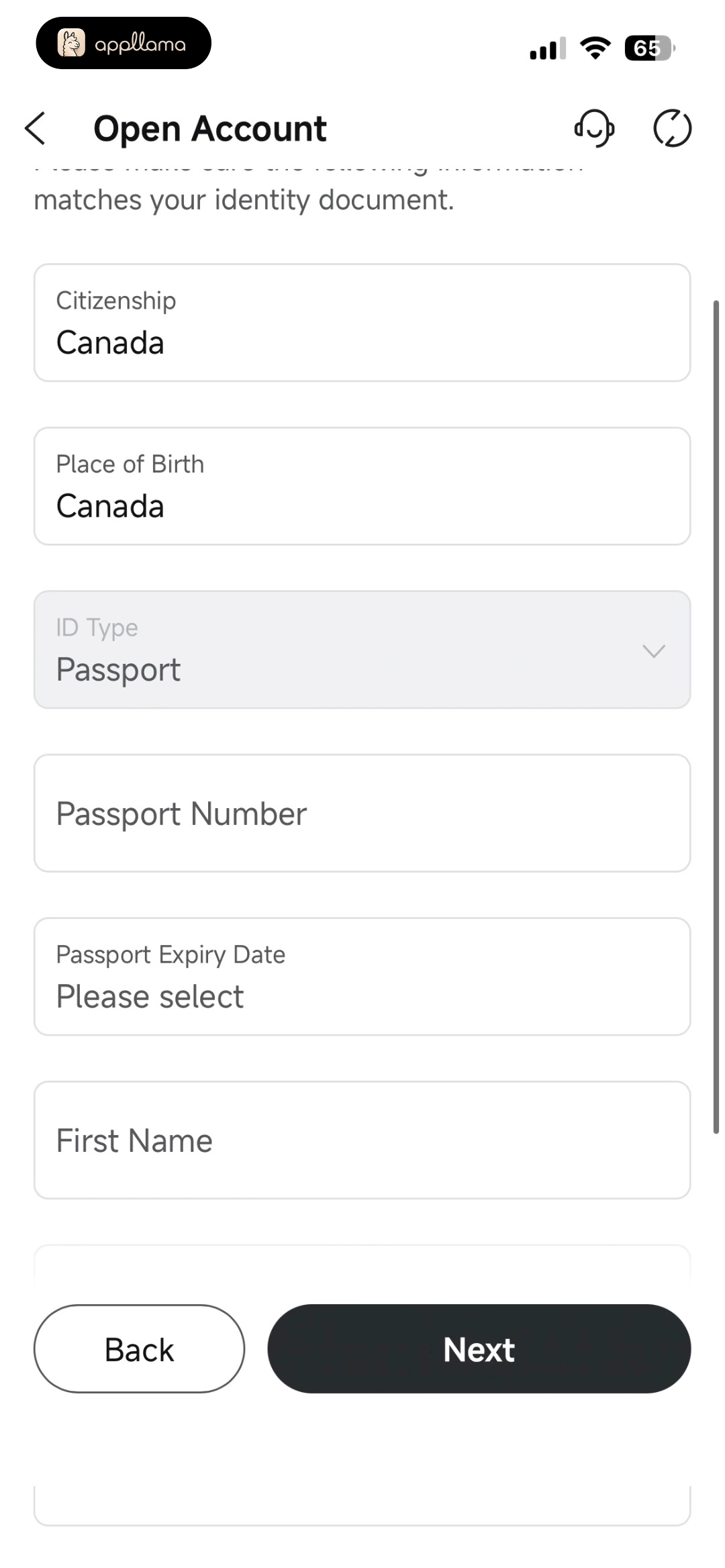 Identity Form Filled