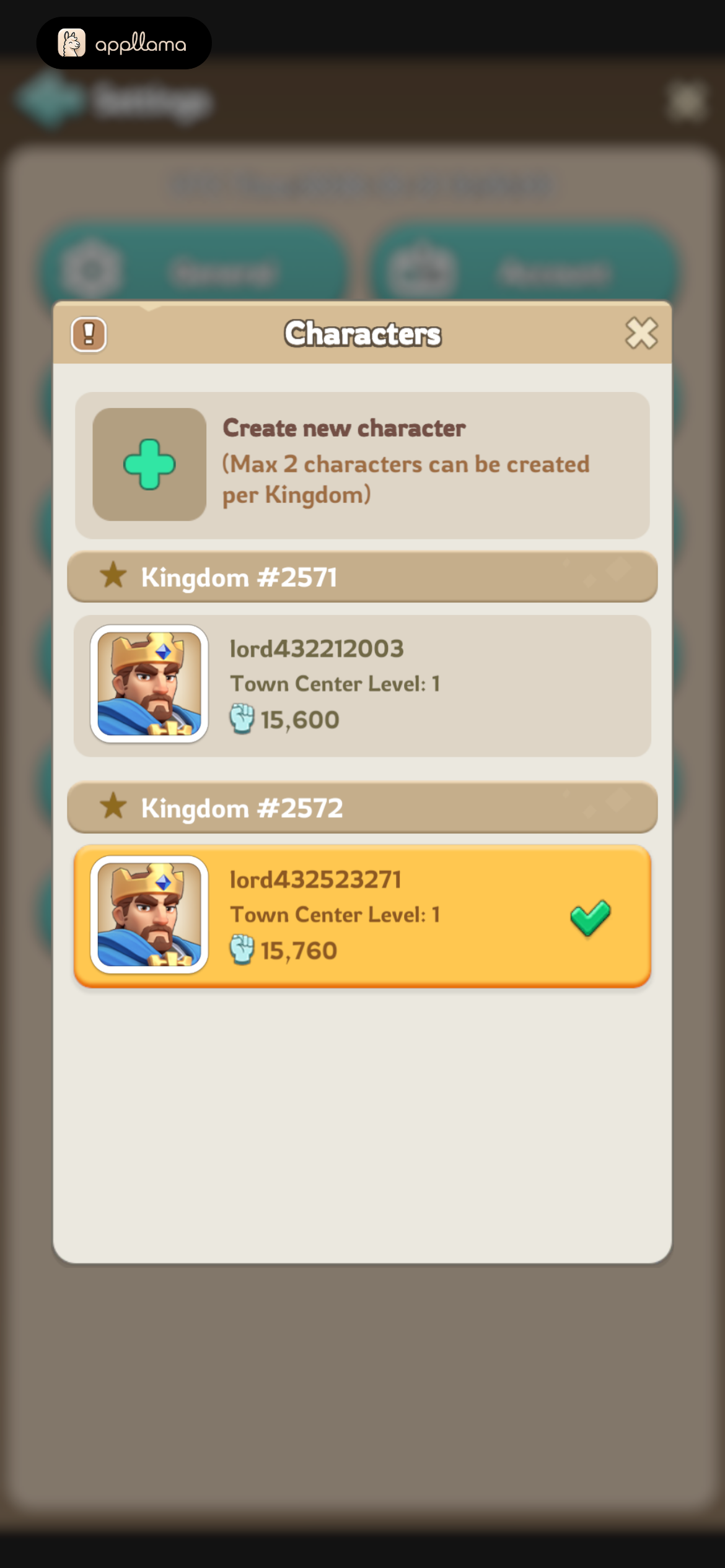 Kingdom Character Selection