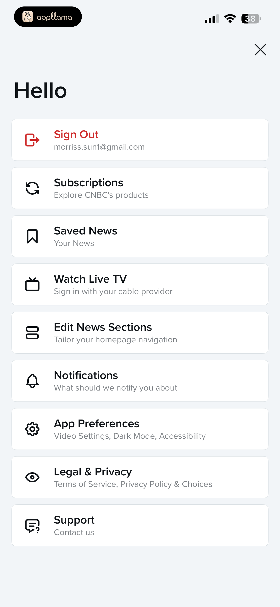 Account Menu