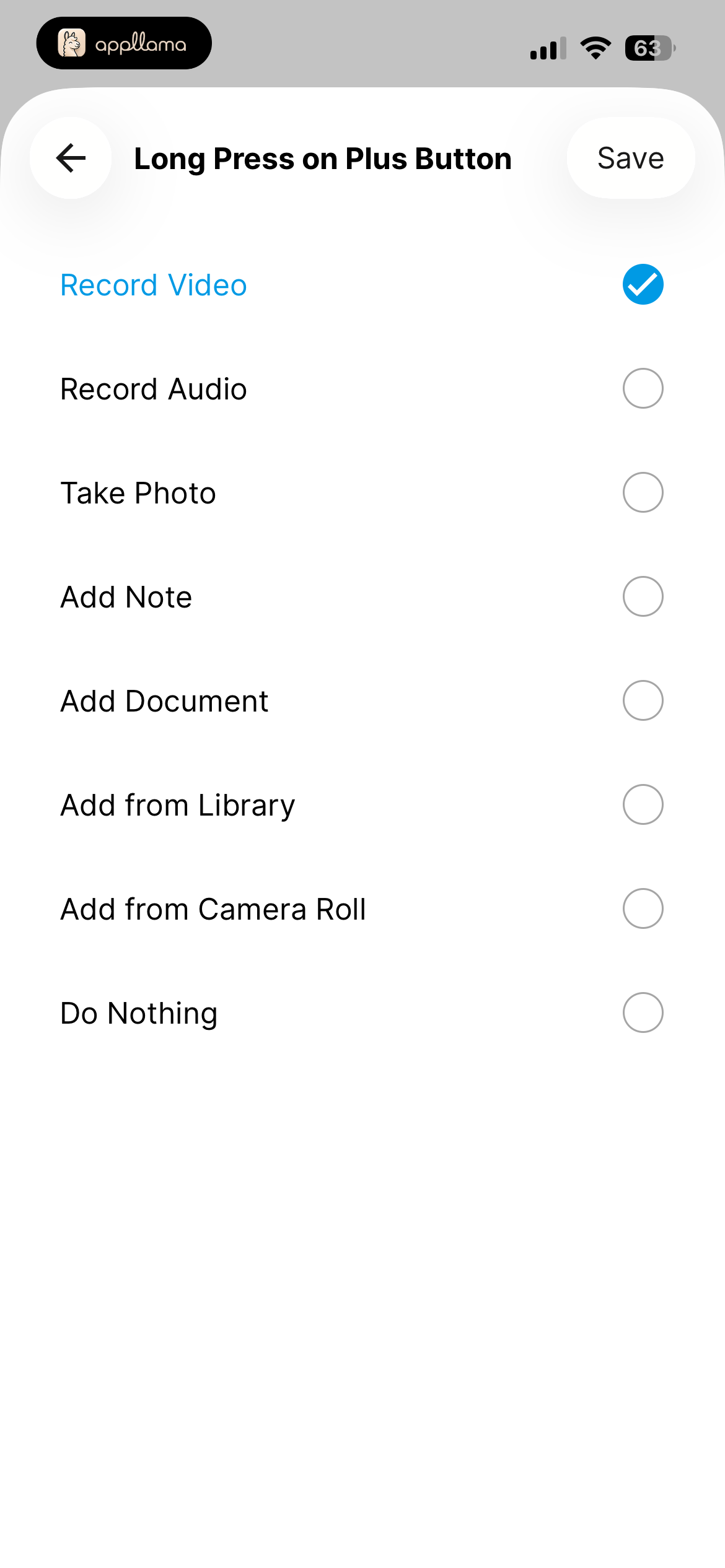 Plus Button Action