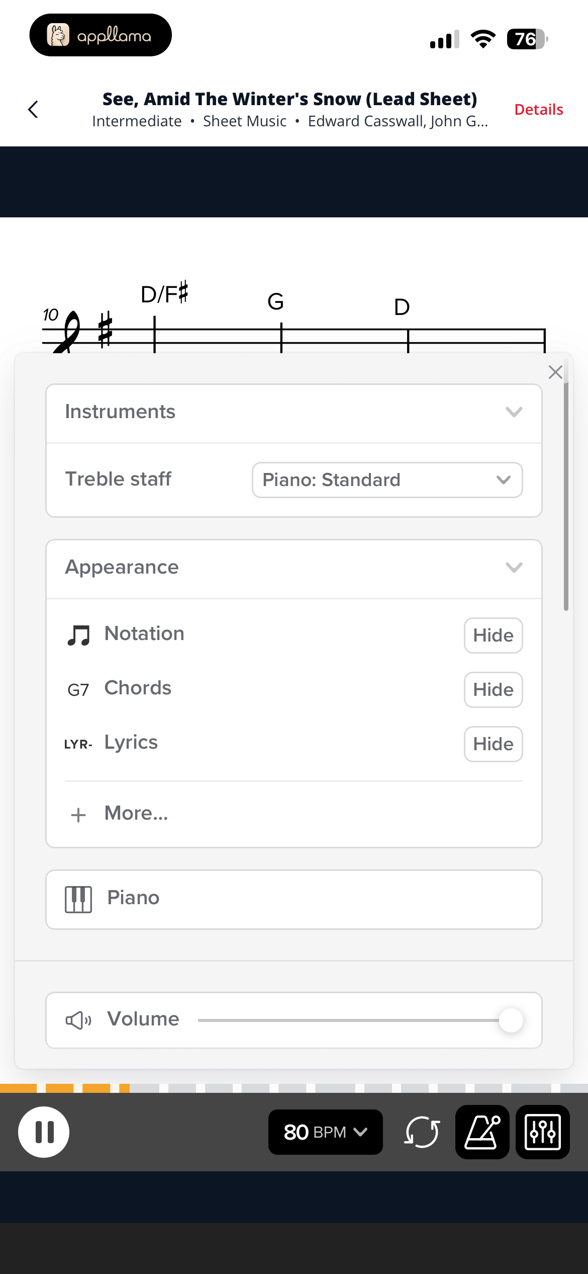 Sheet Music Settings