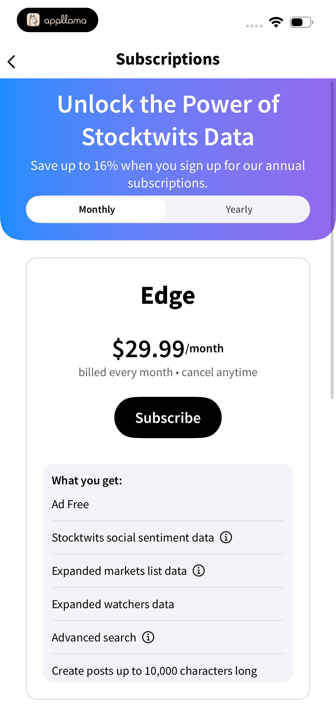 Edge Monthly Subscription