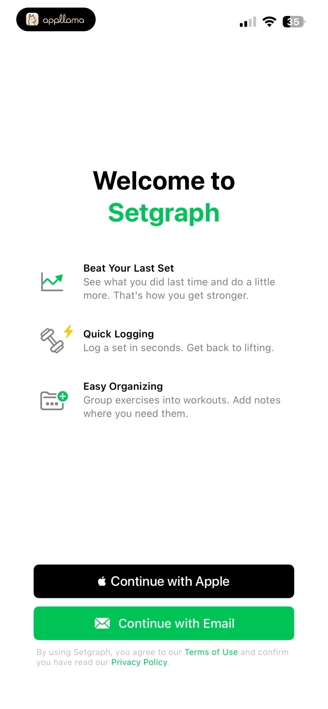 Setgraph: Gym Workout Tracker home screen