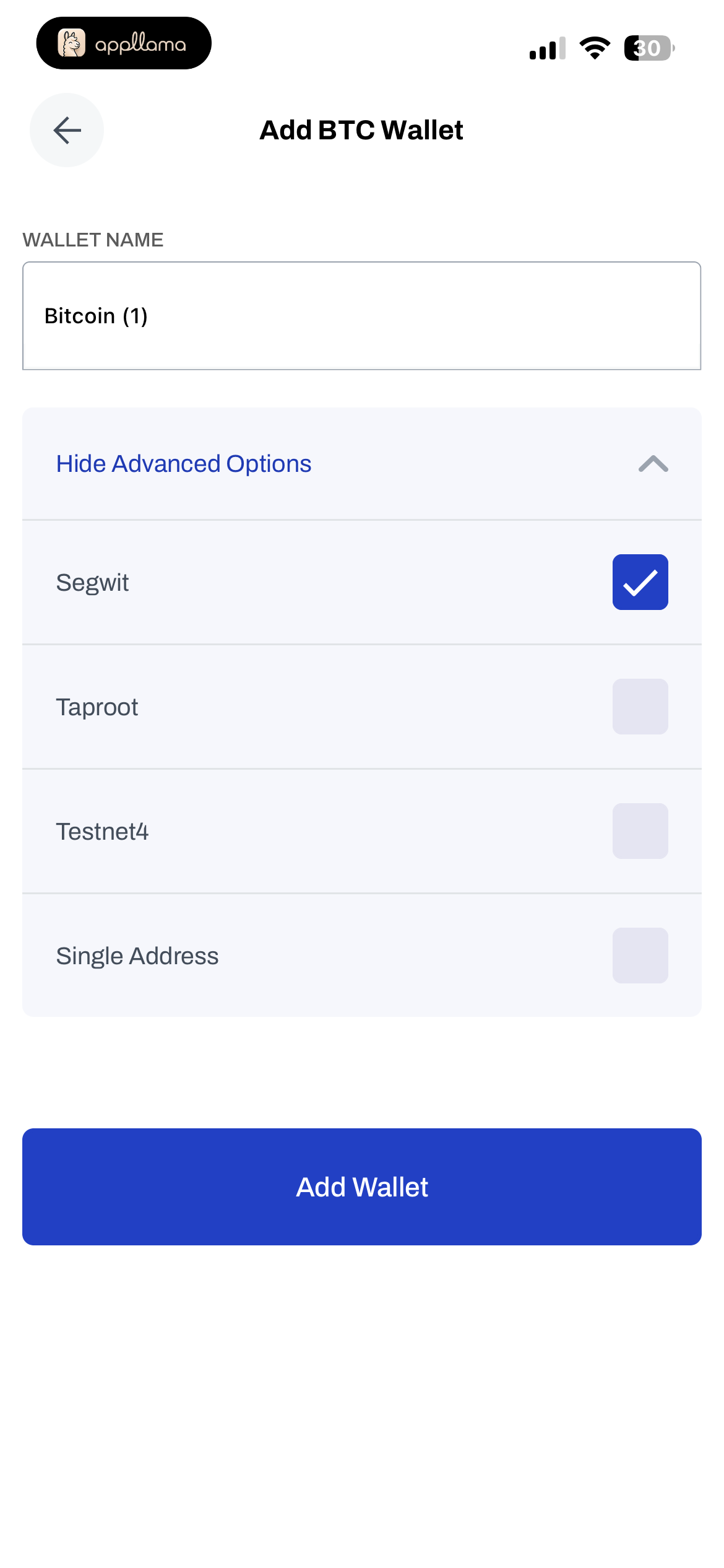 Add BTC Wallet
