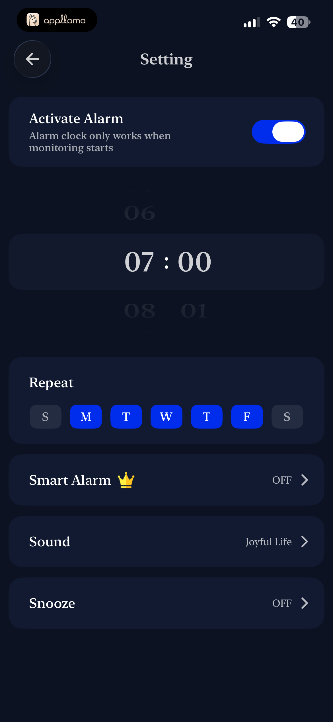 Alarm Settings Enabled