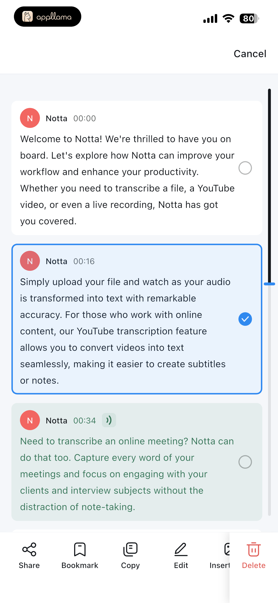 Multi-Select Transcript