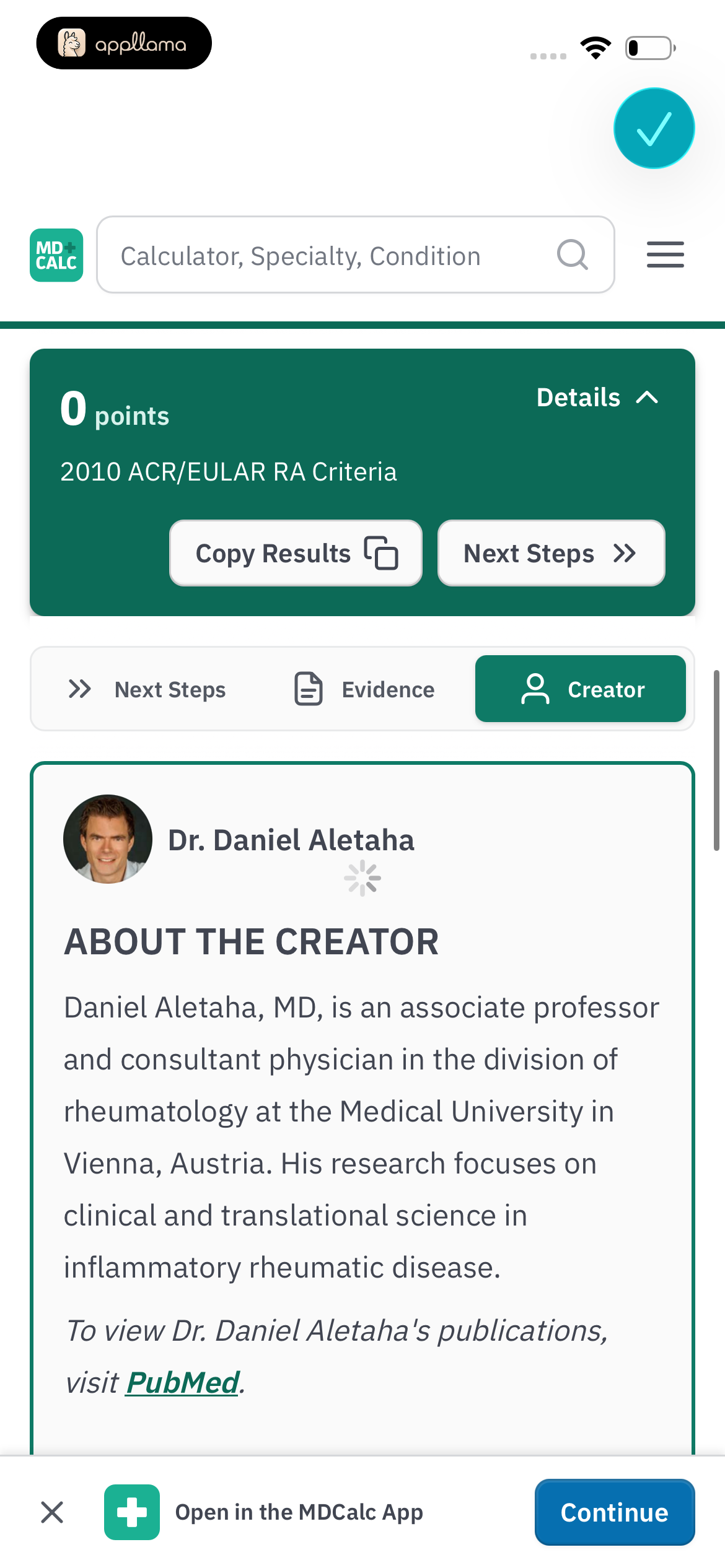 Rheumatoid Arthritis Calculator Creator