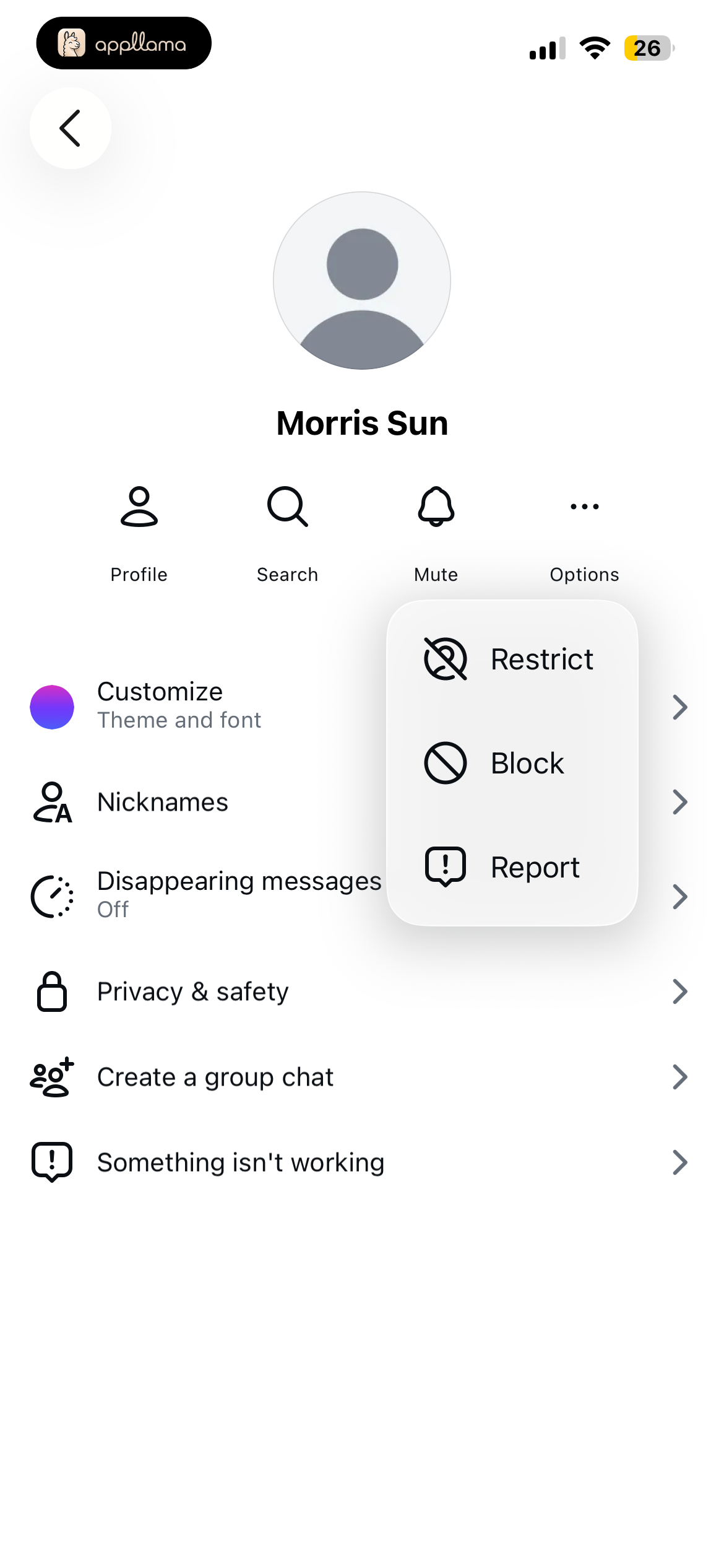 Contact Safety Menu