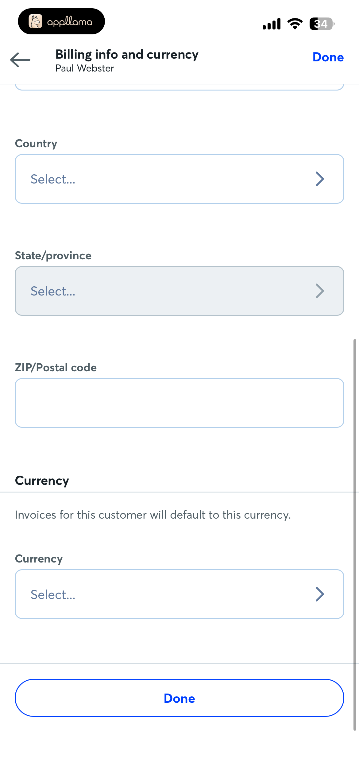 Billing Info & Currency