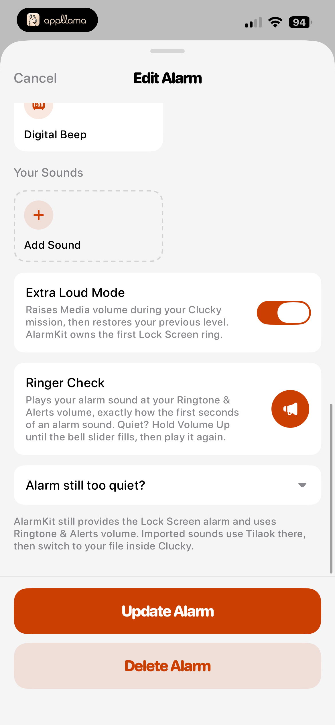 Edit Alarm Advanced