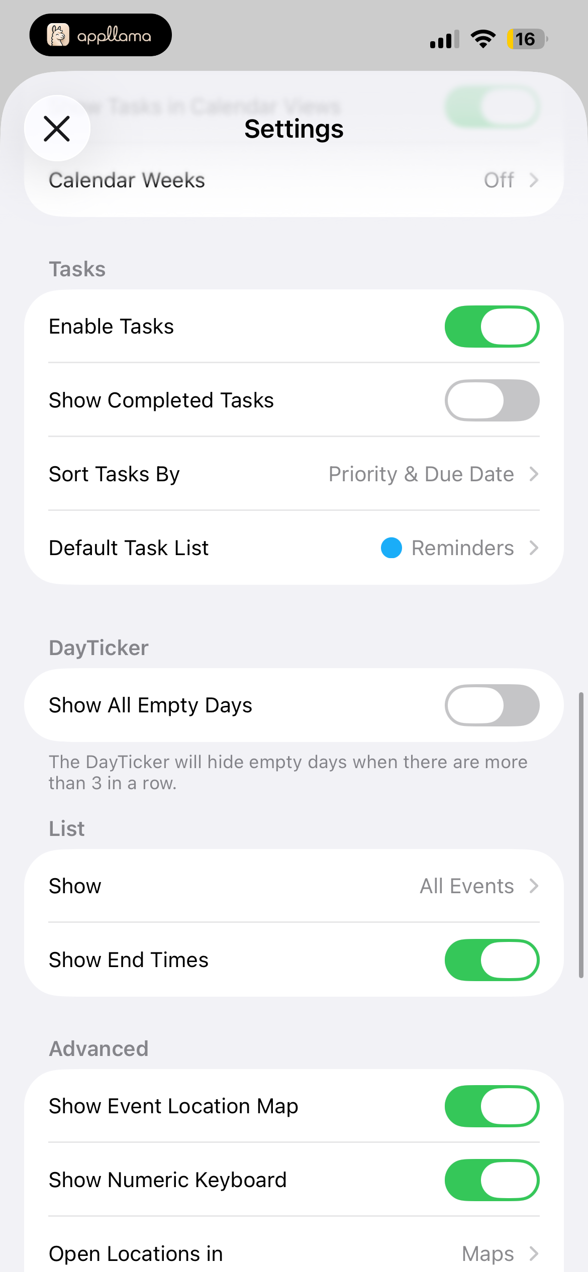 Tasks And List Settings