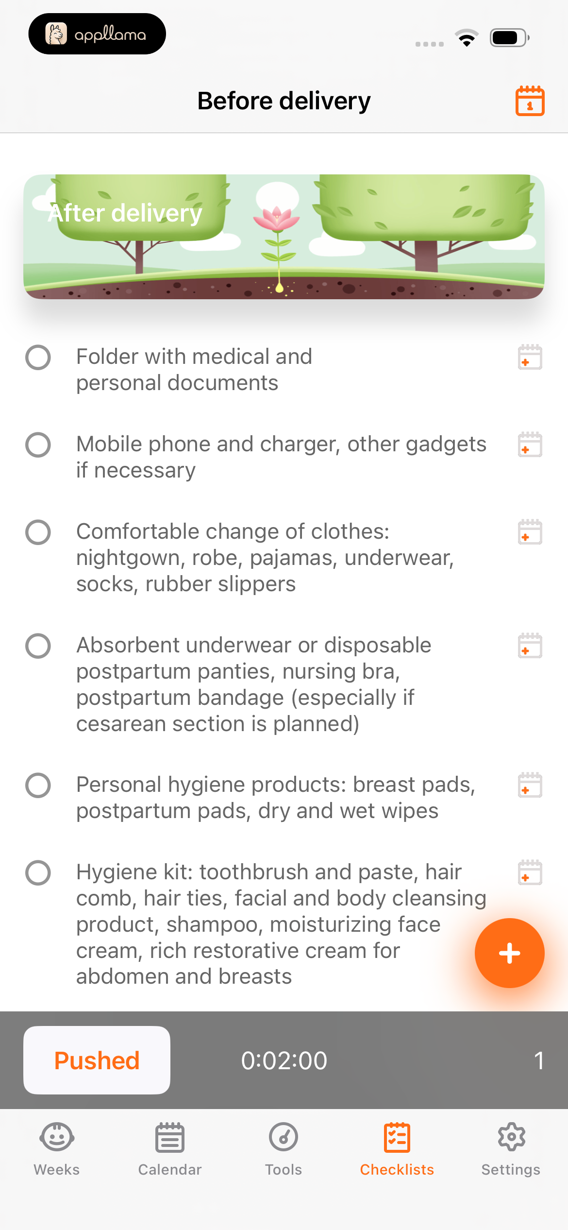 Before Delivery List