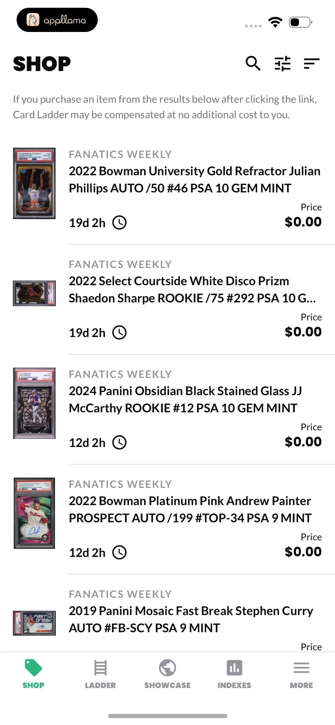 Shop Auction Listings