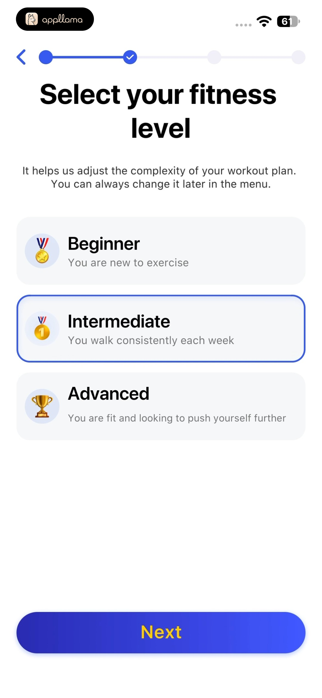 Fitness Level Selection