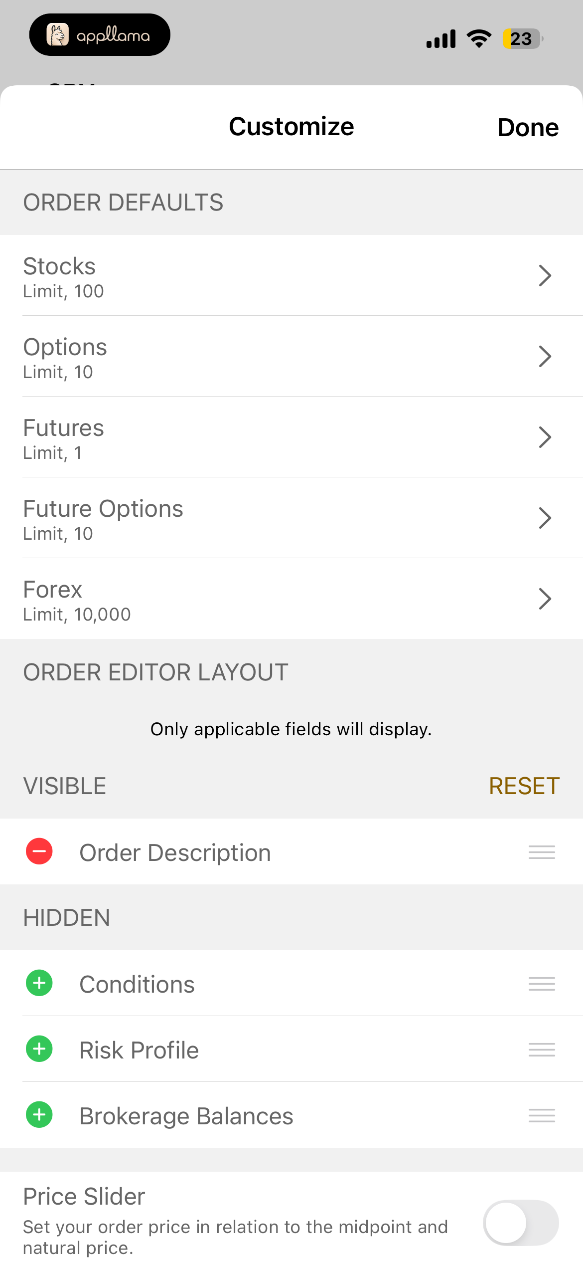 Customize Order Layout