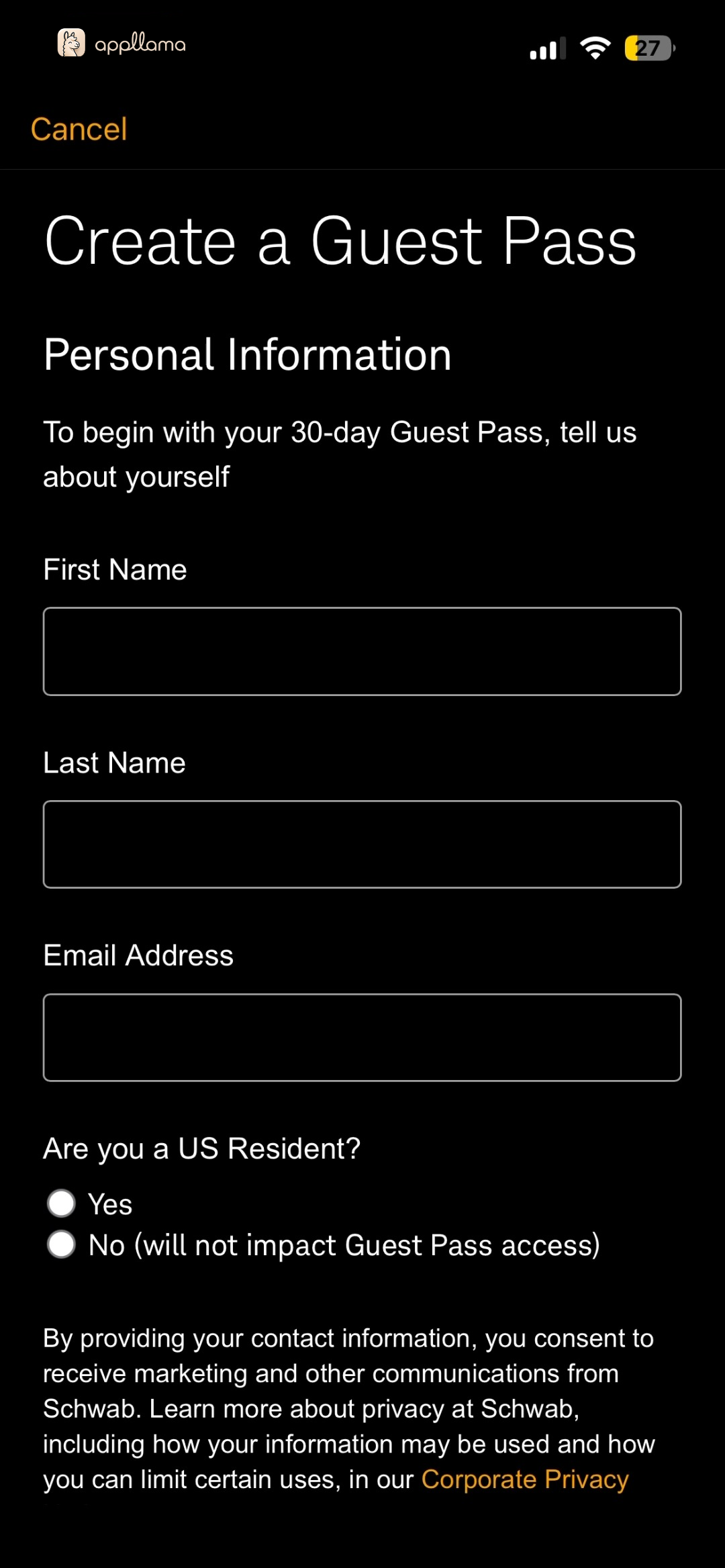 Guest Pass Personal Info
