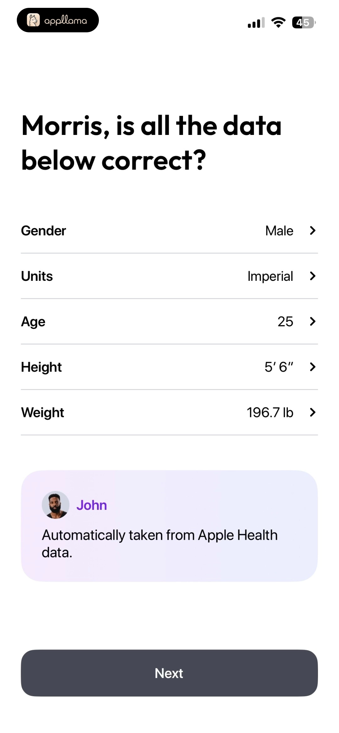 Body Data Confirmation