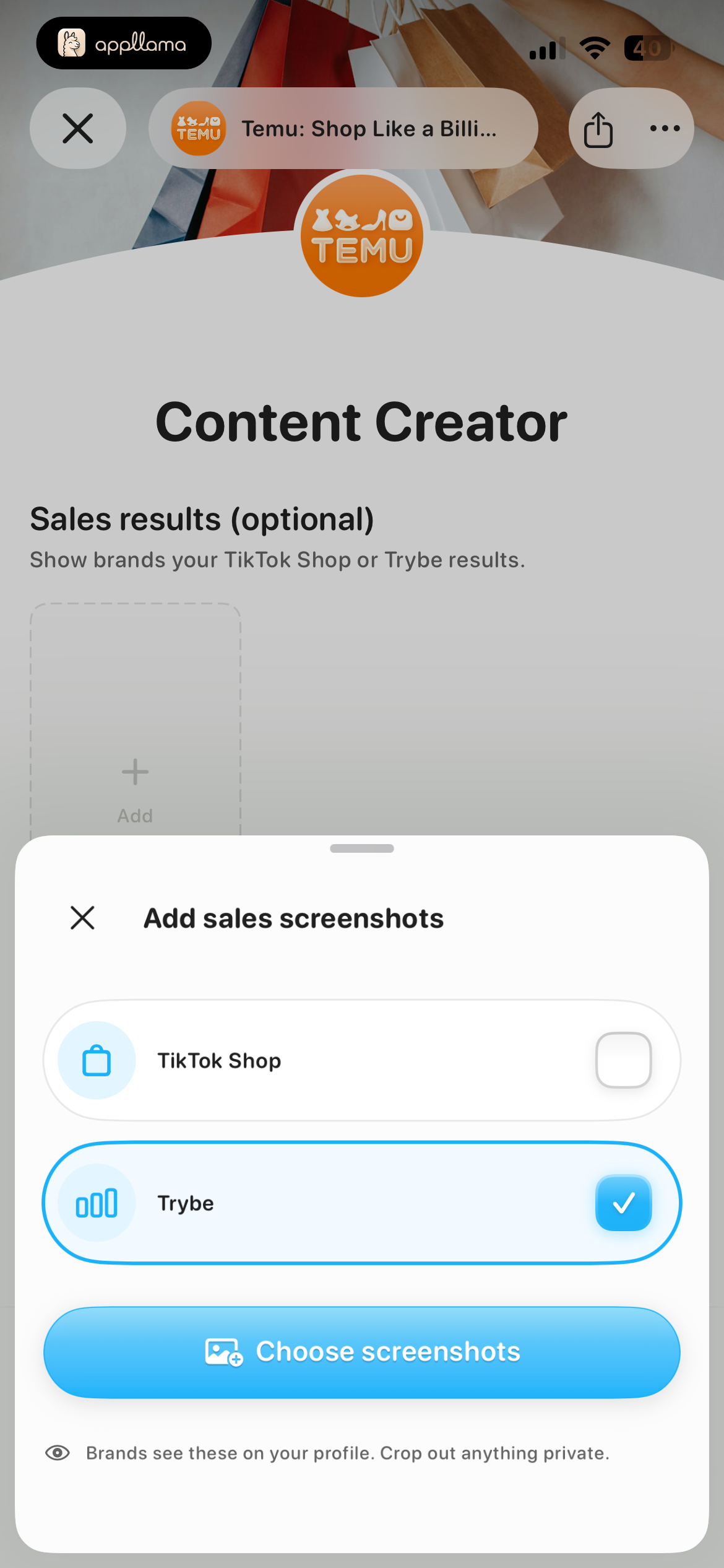 Add Sales Screenshots