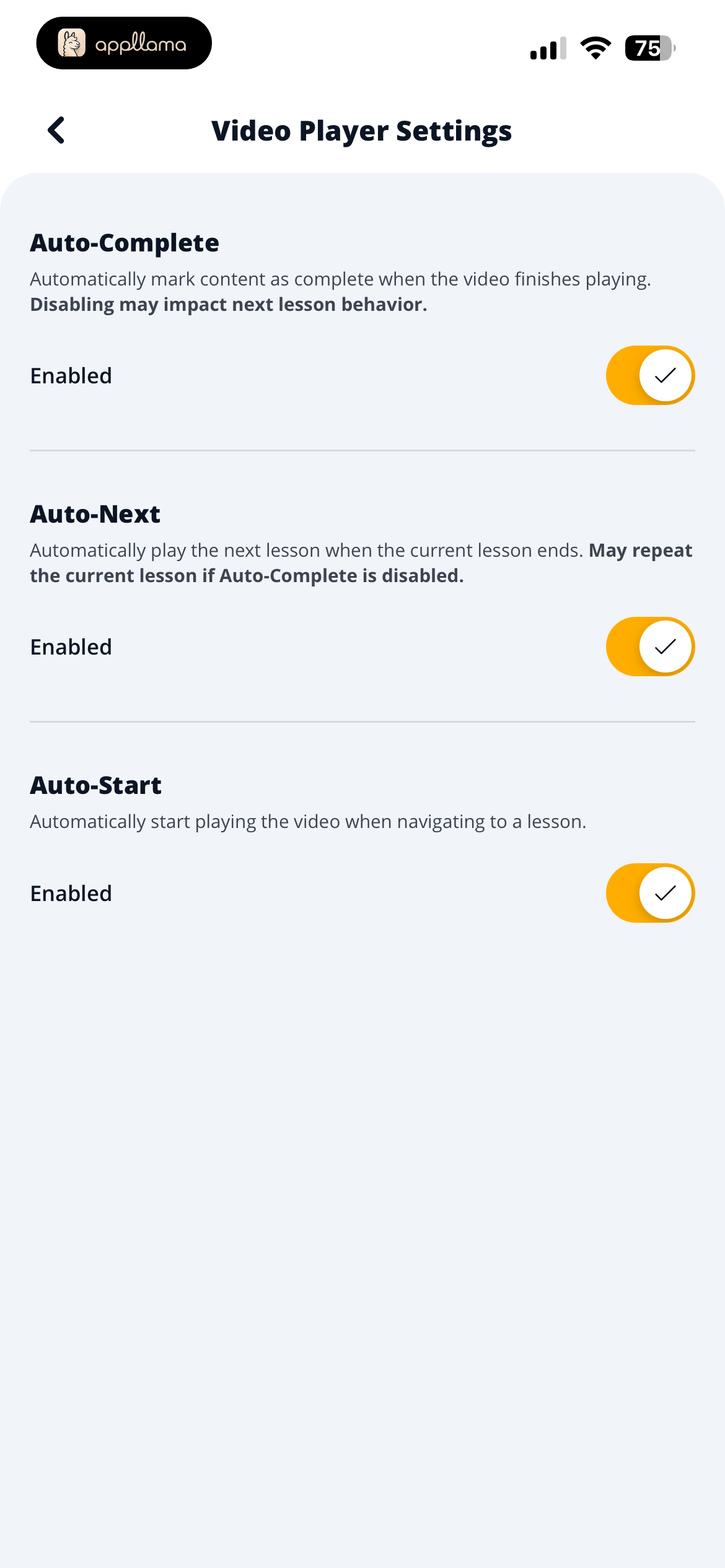 Video Player Settings
