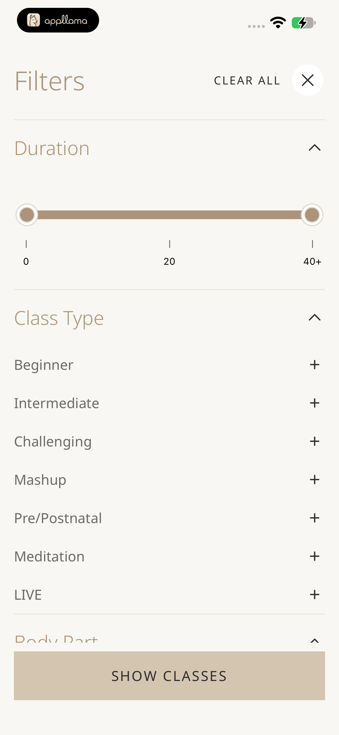 Class Filters Duration