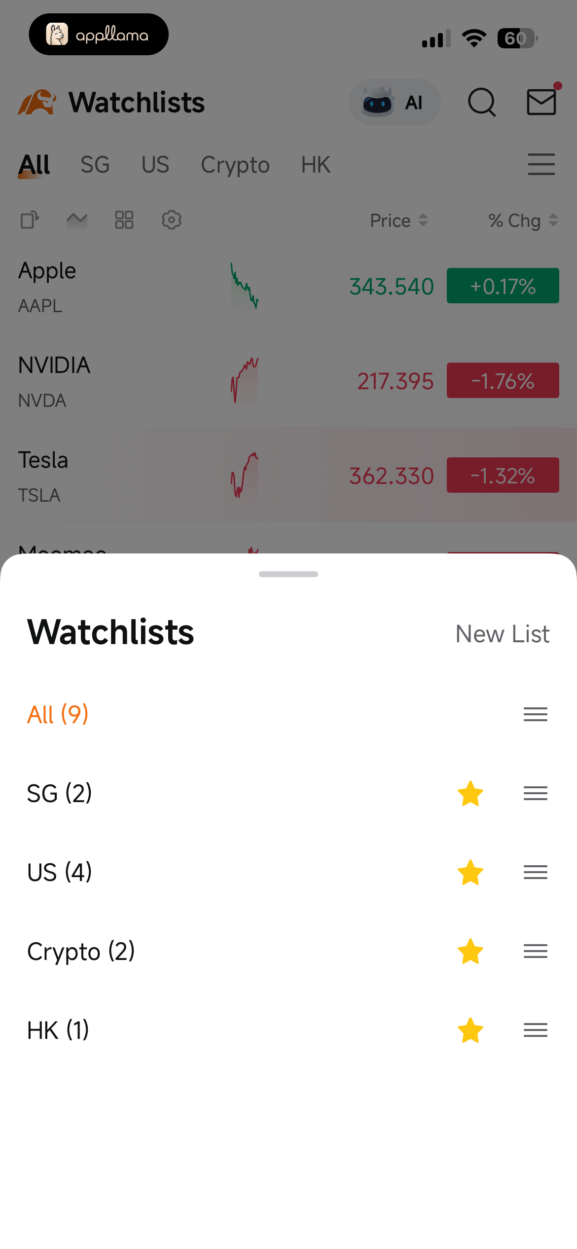 Watchlist Selection Sheet