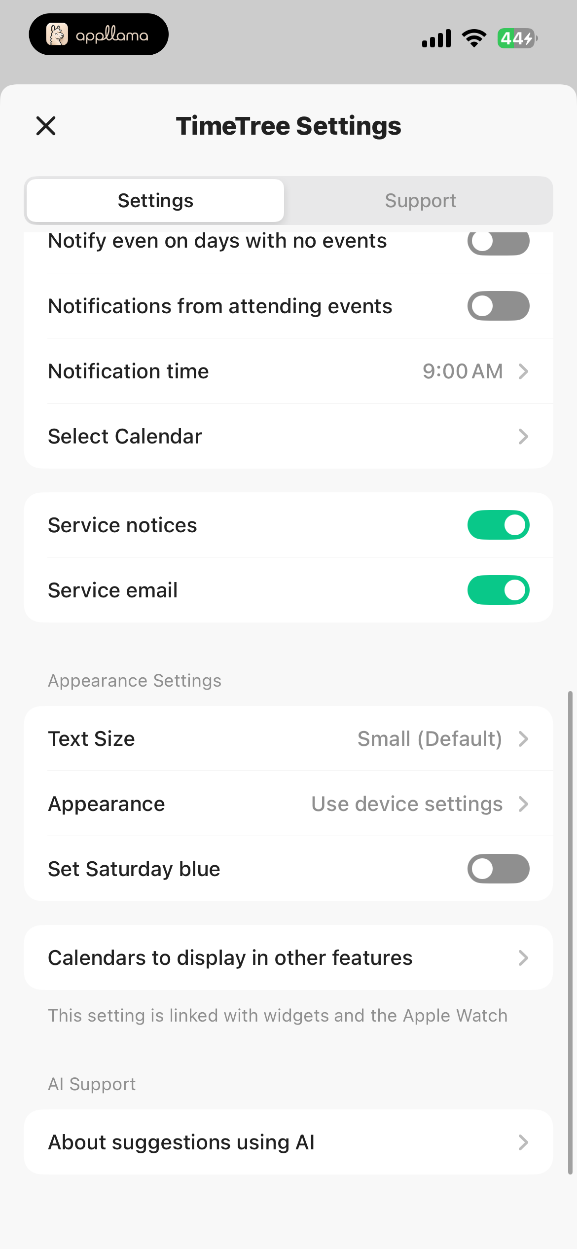 TimeTree Settings