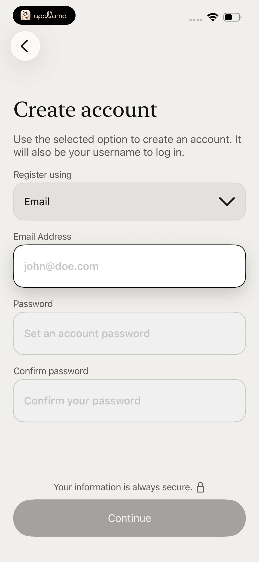Create Account With Email