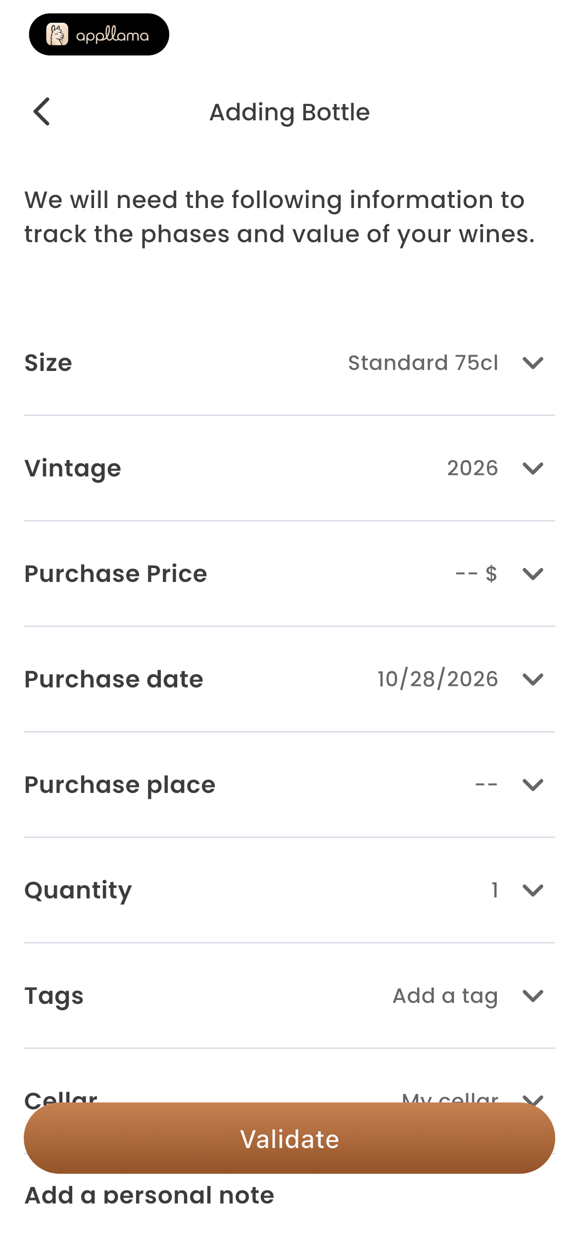 Add Bottle Form