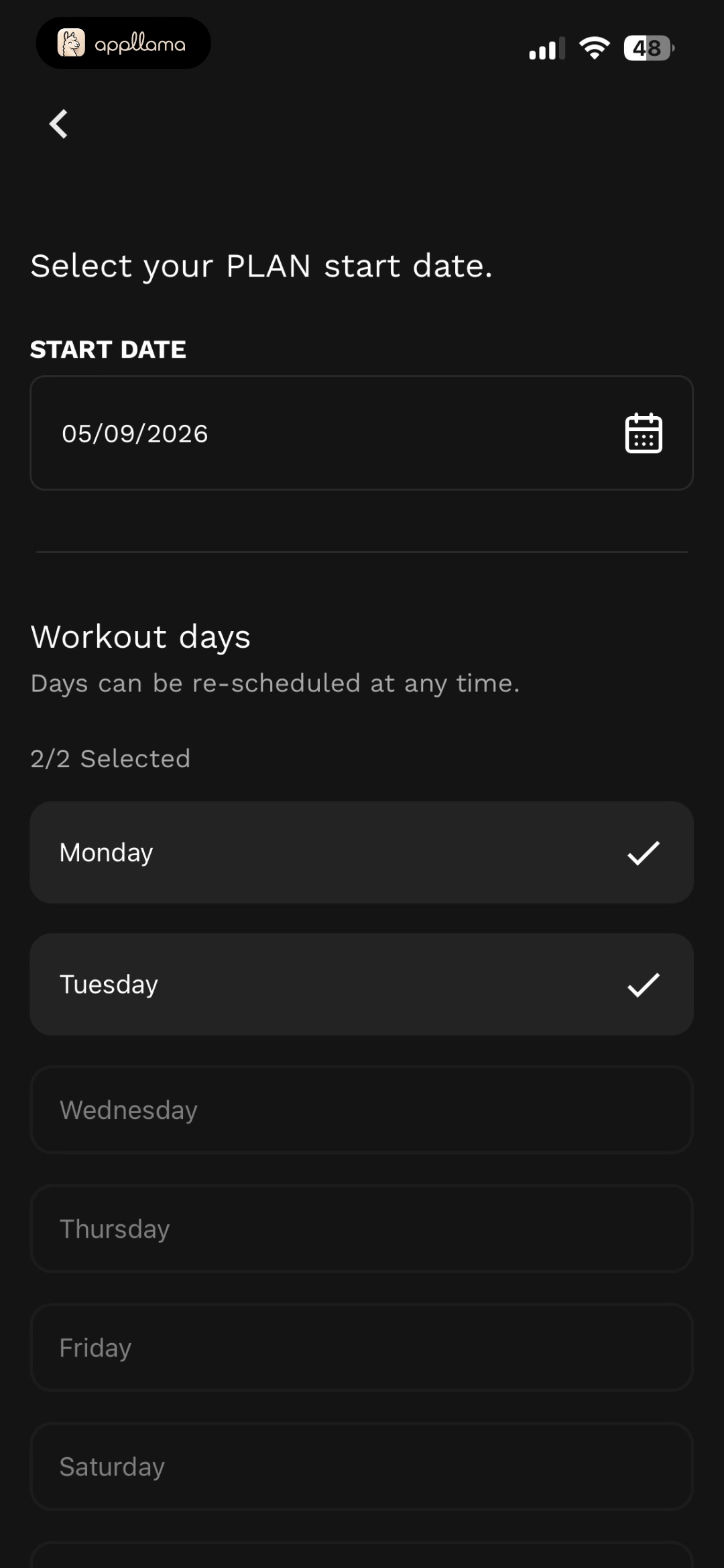 Workout Day Setup