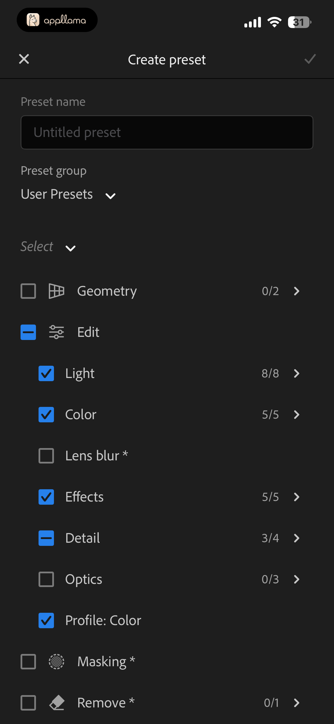 Create Preset