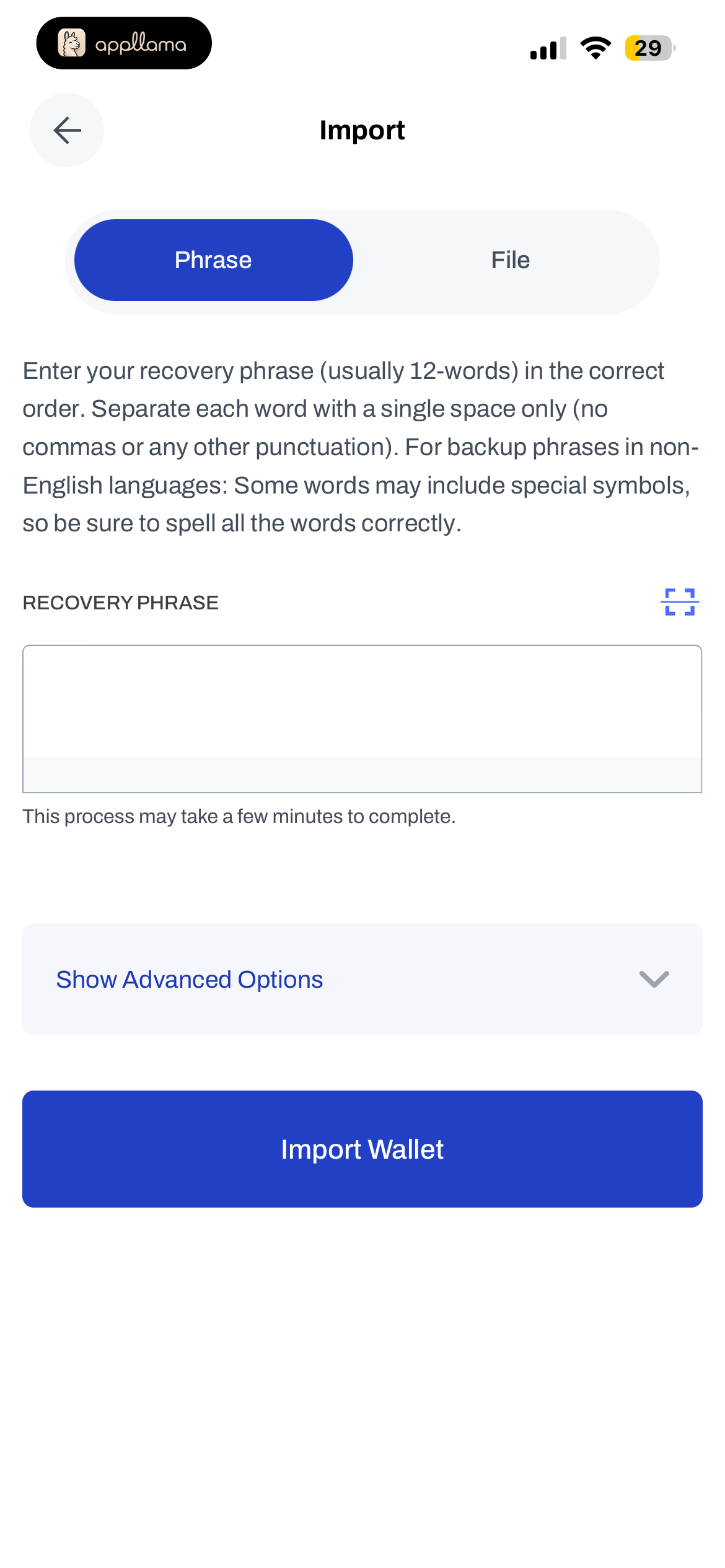 Import Wallet Phrase