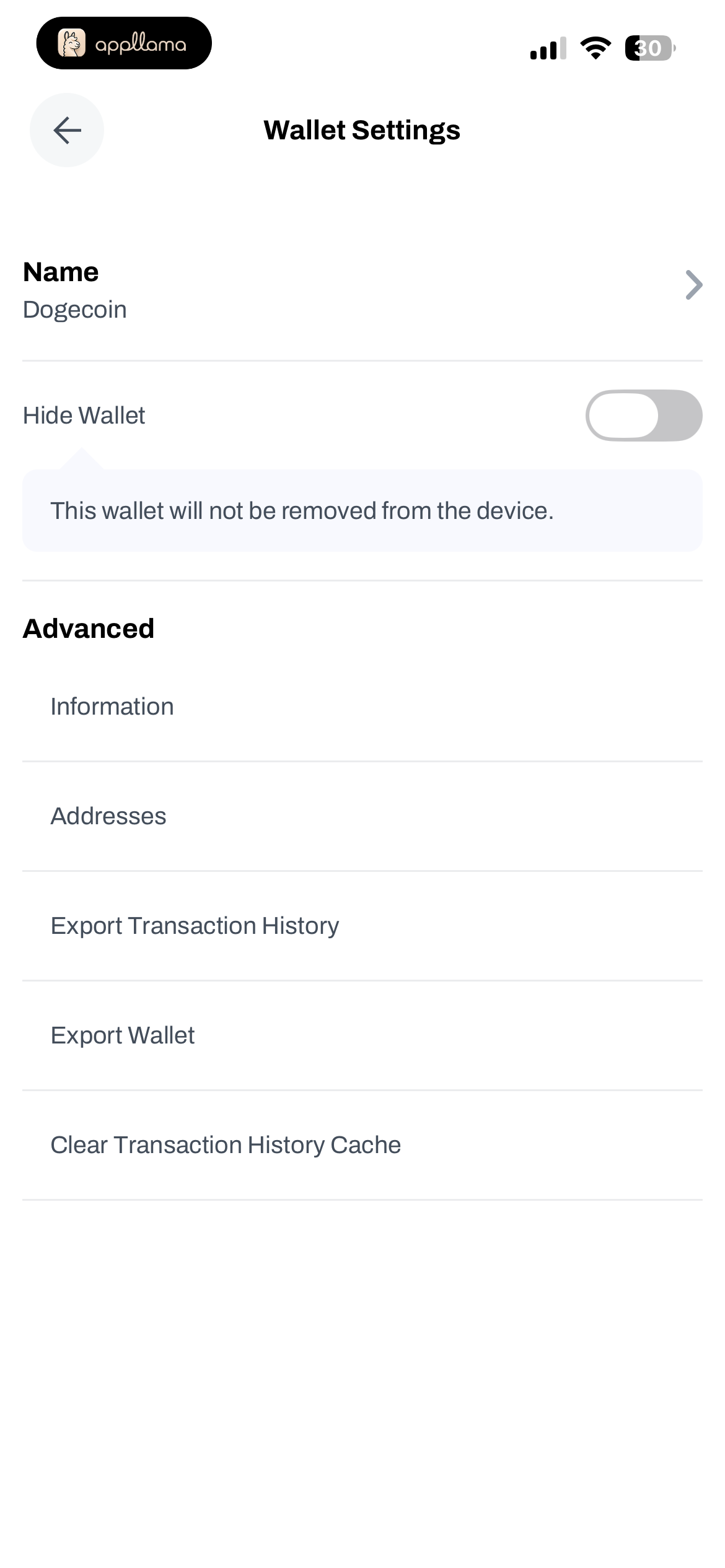 Wallet Settings